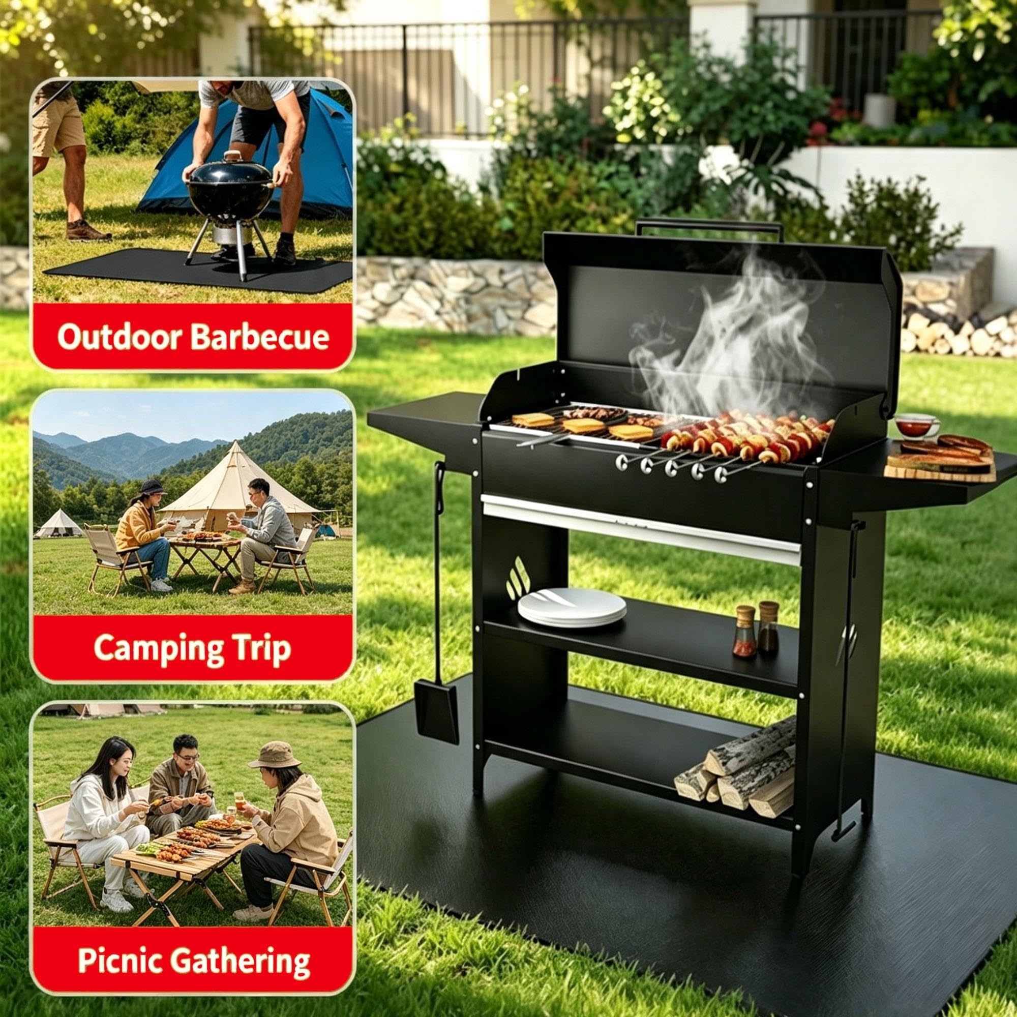 Tappeto protettivo Barbecue da Esterno, Pavimento, ignifugo, Resistente all'olio, calore Fino a 1000 °C, Impermeabile, Antiscivolo, per Barbecue, per barbecue, stufe, pavimenti, prati(120*193)