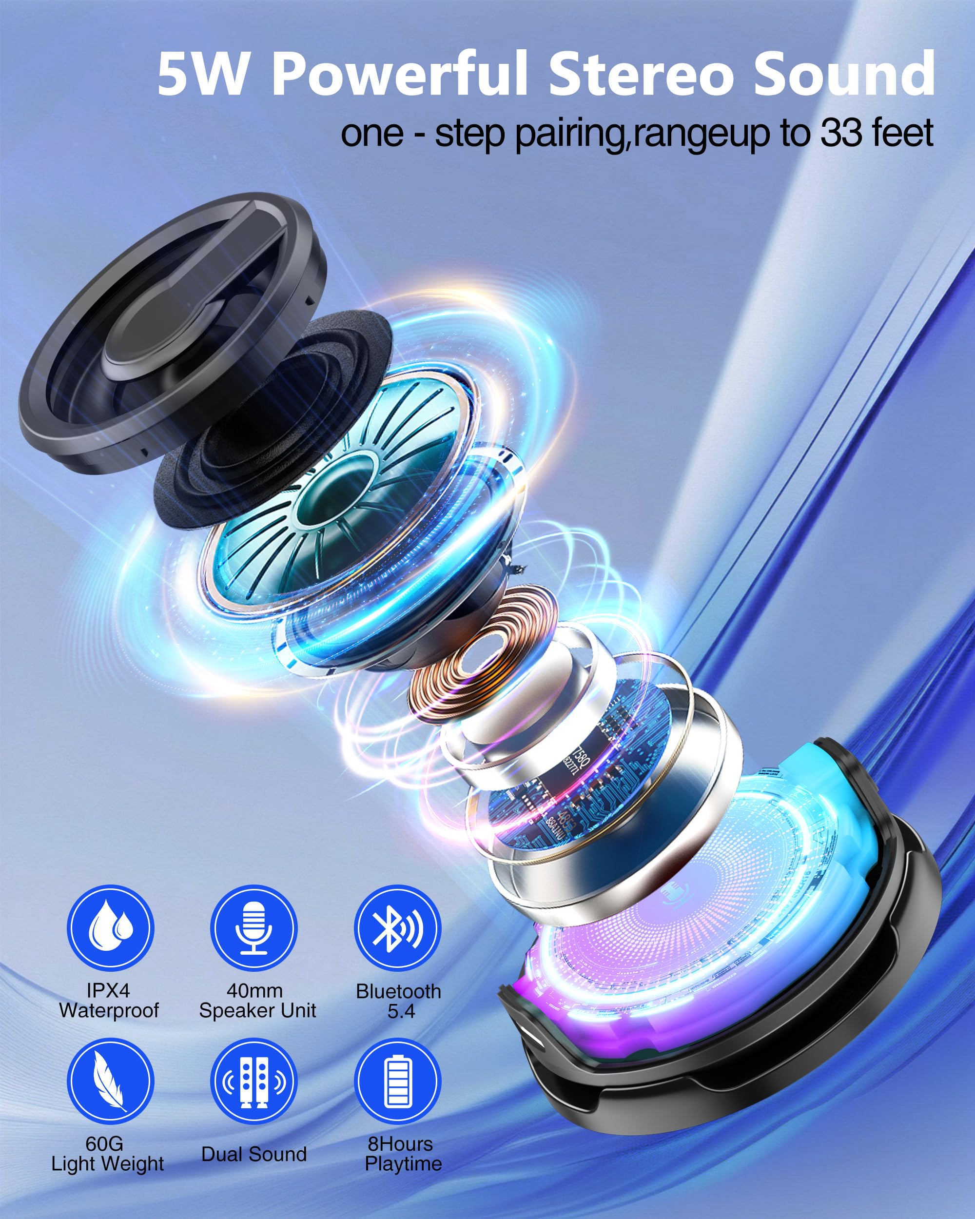 gebra Magnetic Bluetooth Speaker Cell Phone Stand Speaker Waterproof 8H Playtime Bluetooth 5.3 Multi-Color LED Lights Portable for Outdoor Gym Travel for Music Lovers