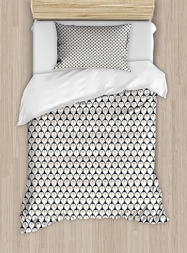 Ambesonne Juego de funda de edredón de pingüinos, patrón repetido de divertido estampado animal de criaturas árticas, juego de ropa de cama con 2