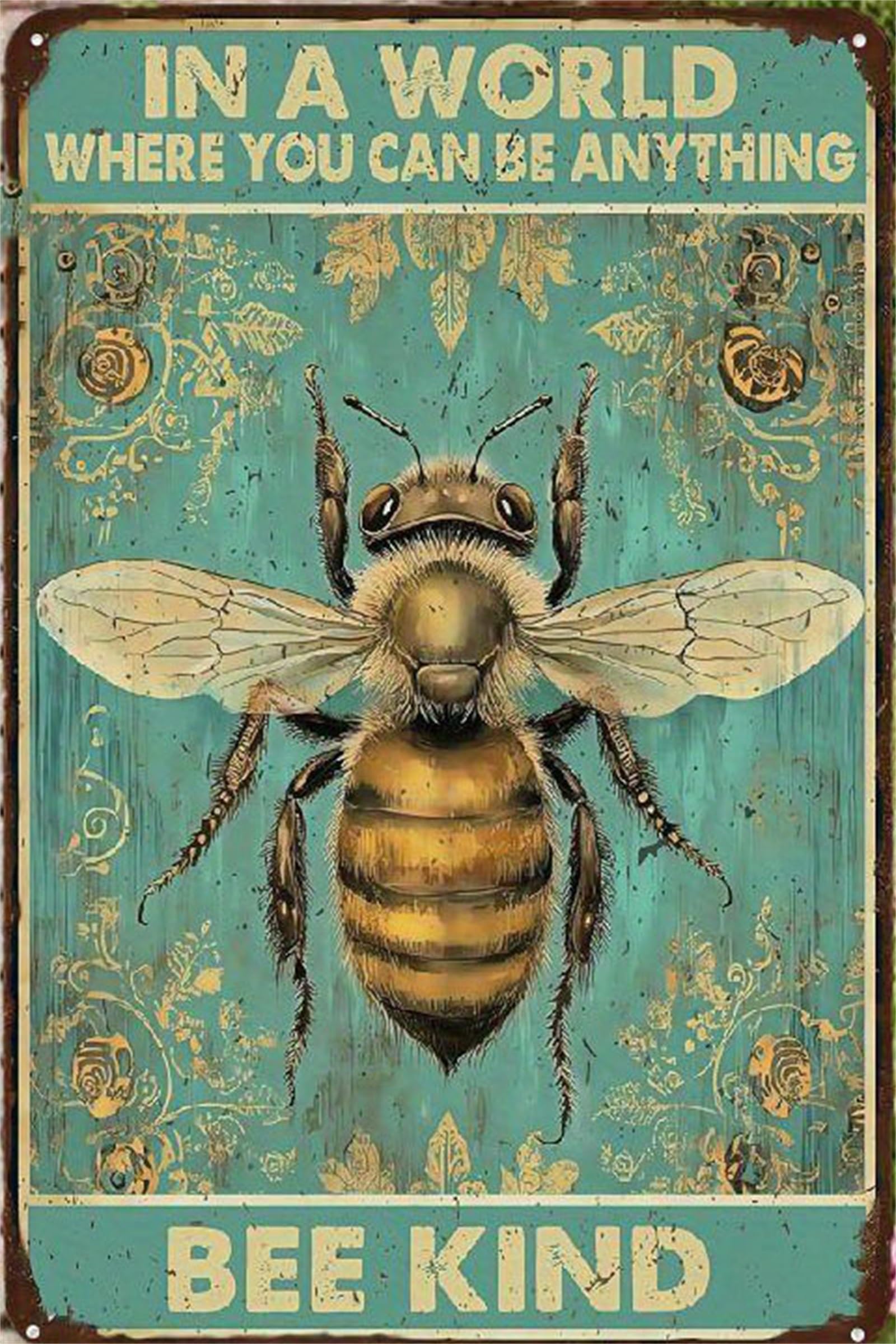 Vintage Room Metal Sign,Retro Home Tin Sign,Wall Aesthetics and Decor for Kitchen Bar Pub Club Cafe Living Room Restaurant Bathroom Office 8x12 Inches (bee kind)