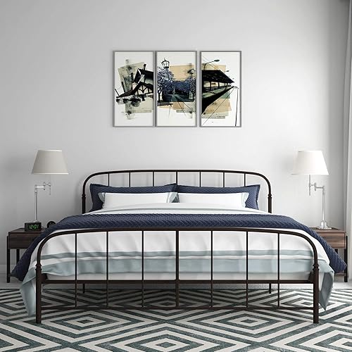 Miniatura 8 de DHP Lafayette - Cama de plataforma de metal con cabecera curvada y estribo de estilo rústico, altura de la base ajustable para almacenamiento debajo