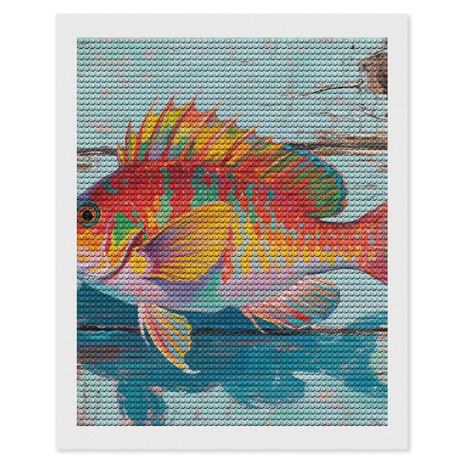 DWVTSLH Fish Diamond Painting Kits for Adults, Personalized Diamond Photo Art Full Drill, DIY 5D Diamond Art Painting Kits for Beginners, Home Wall Decor 16"x20"