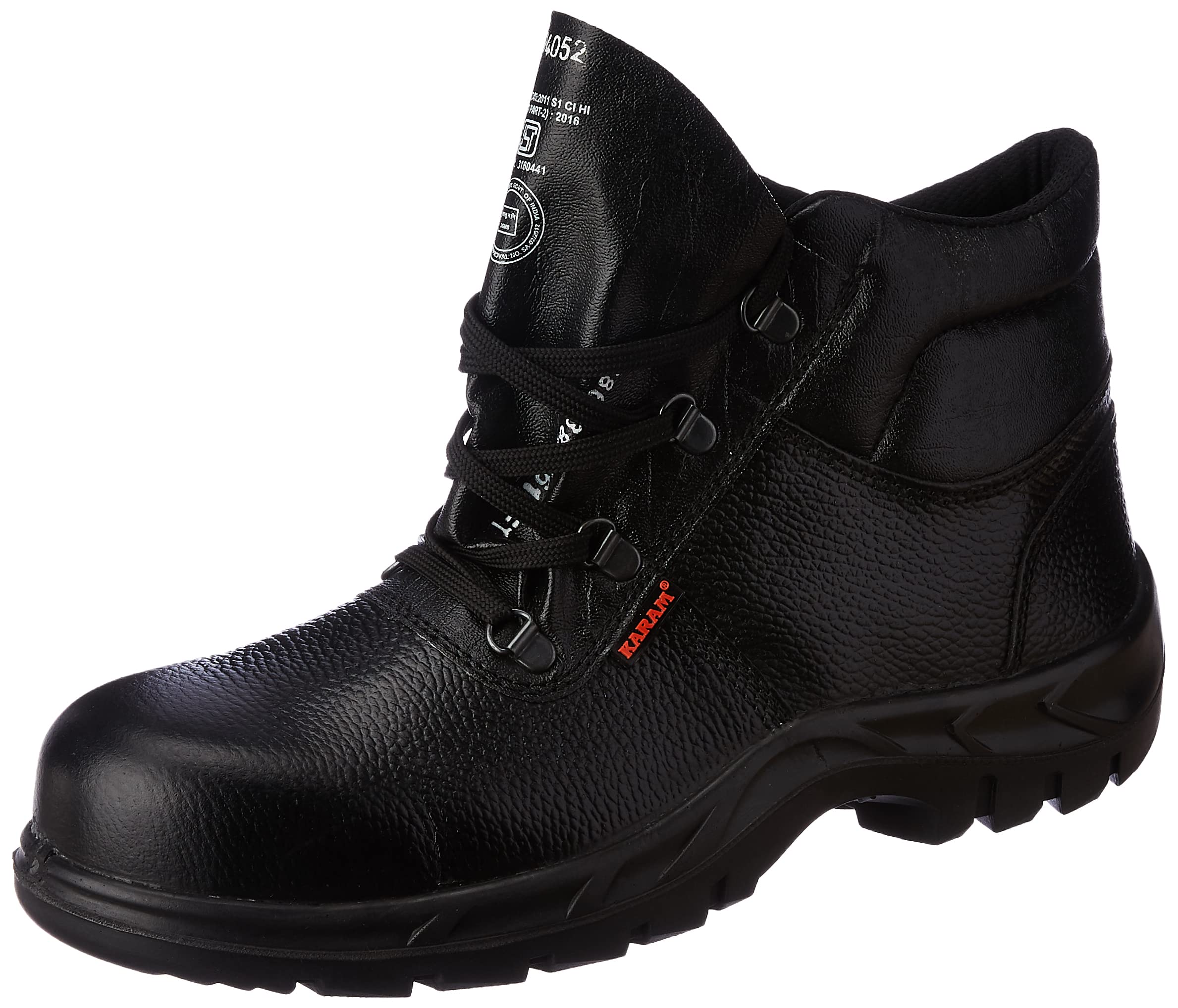 Karam FS26 Ankle Height Black Leather Safety Shoes for Men | Single Density with Fiber Toe | Non Antistatic, Antislip, Oil & Heat Resistant | Size-13
