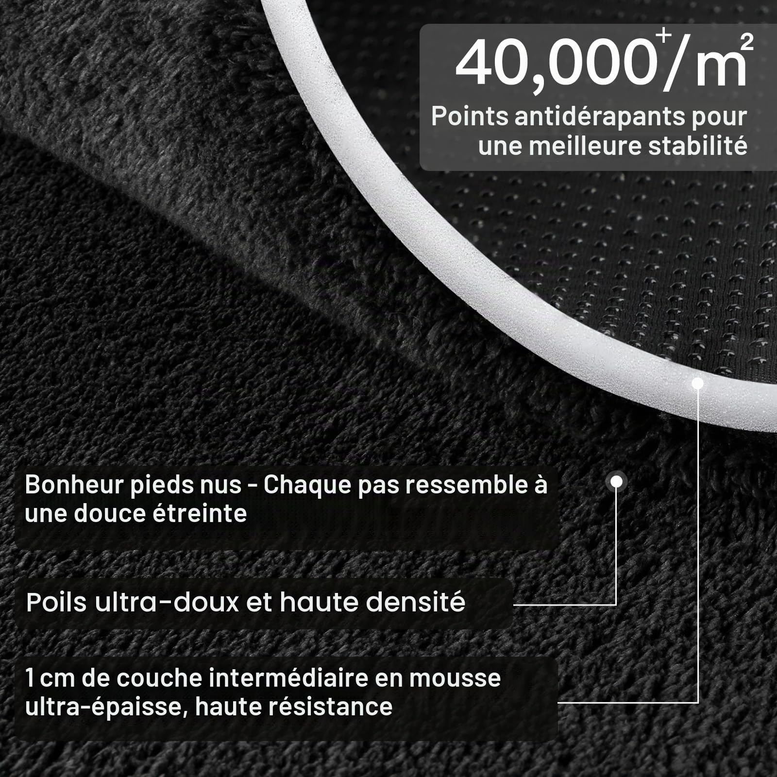 Sour Lemon Tapis Moelleux à Poils Courts, Tapis de Passage pour Salon, Descente de lit Chambre, Antidérapant, Lavable, Design Moderne, Doux, Couleur: Noir, Dimension: 60x200 cm