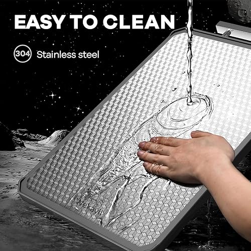 Miniatura 7 de Wekayli Tabla de cortar de acero inoxidable para cocina, tabla de cortar 2 en 1 de doble cara, acero inoxidable de grado alimenticio, PP, fácil de