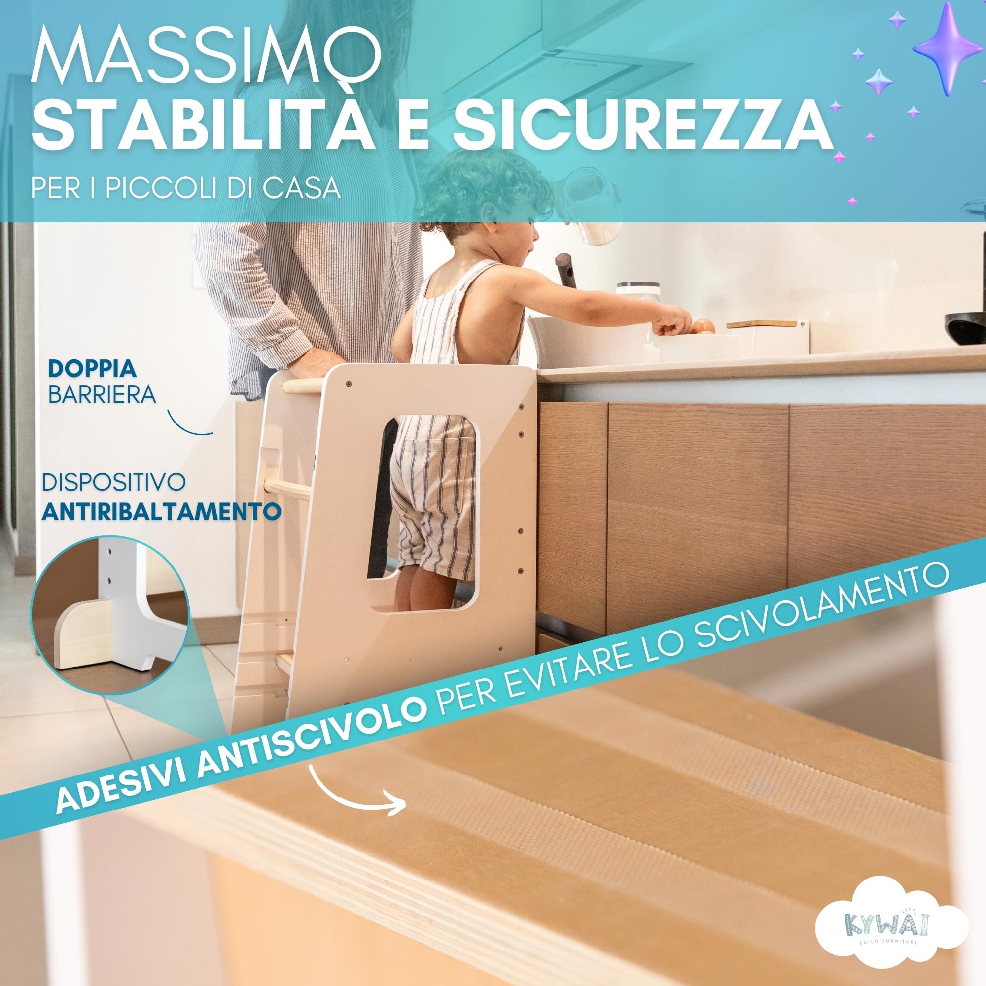 KYWAI ® Torre Montessoriana bambini in Legno - Torretta Montessoriana - Torre Montessori - Scaletta Bambini - Learning Tower - Scaletta Montessori per bambini (Bianco)