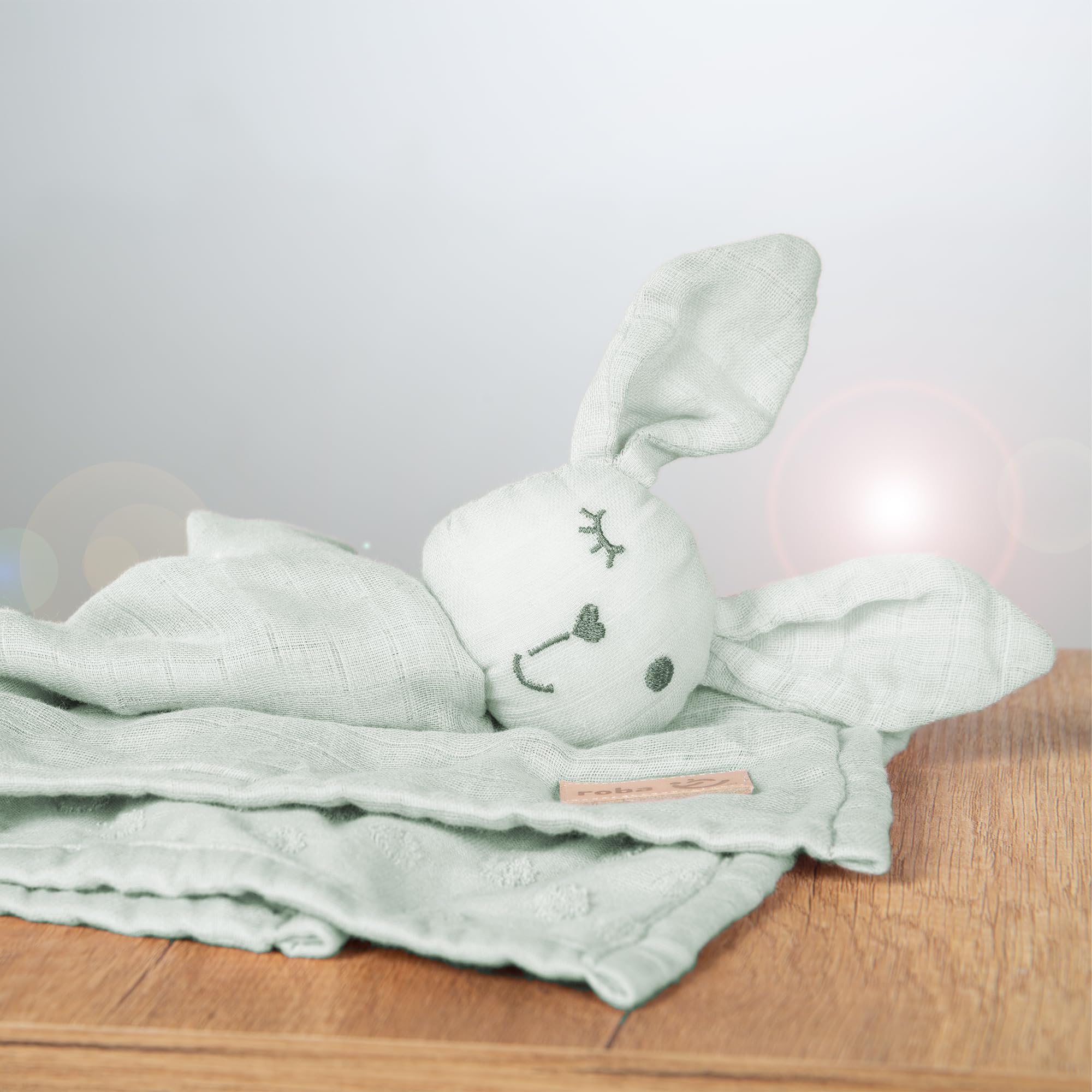 roba Copertina Doudou per Neonati e Bambini Lil Planet, 40 x 40 cm, Peluche con Faccia da Coniglio, Mussola e Jersey, Cotone Certificato GOTS, Verde