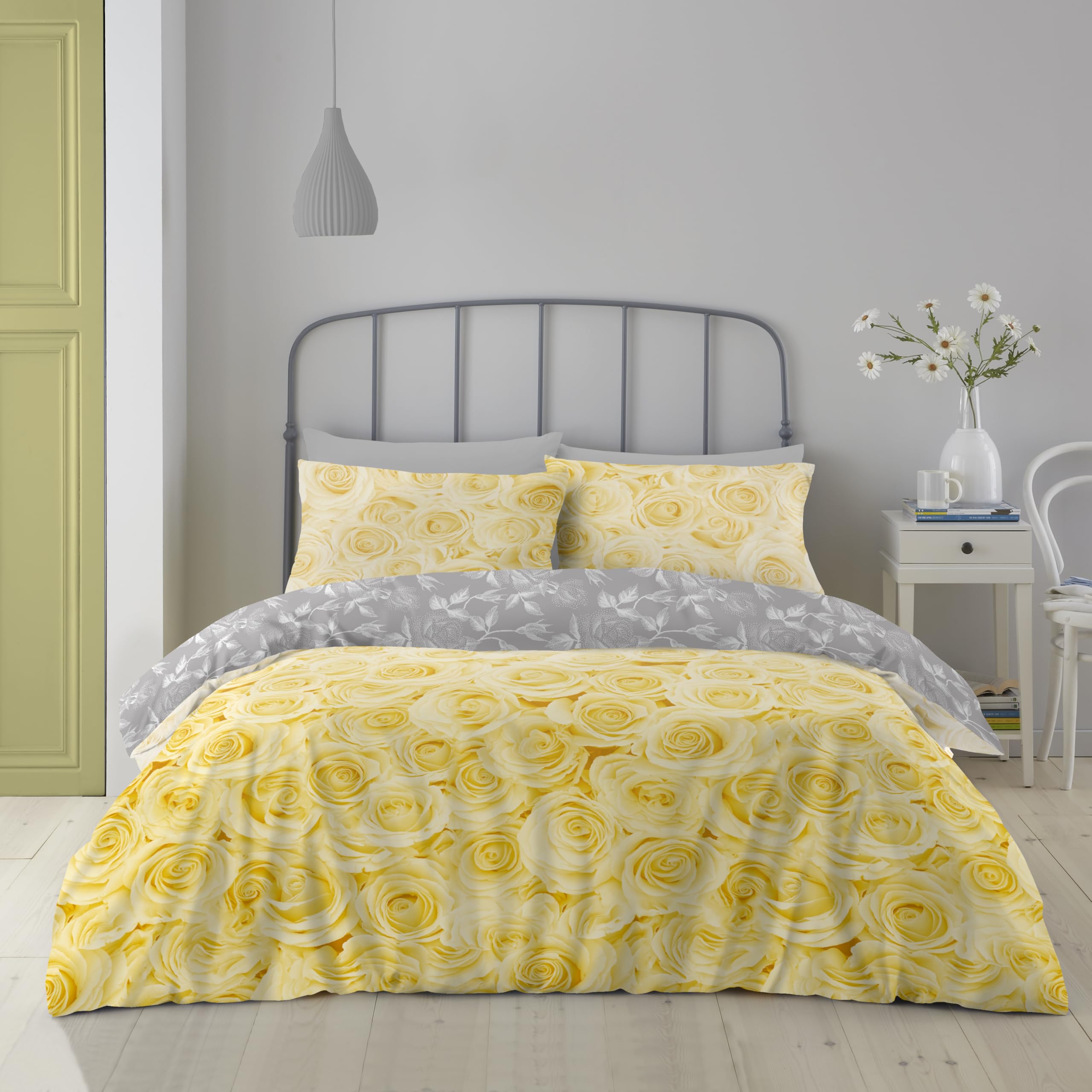 GC GAVENO CAVAILIA Premium Flower Duvet Cover Set, Warm & Cosy King Size Bedding Ochre, Breathable Bed Covers