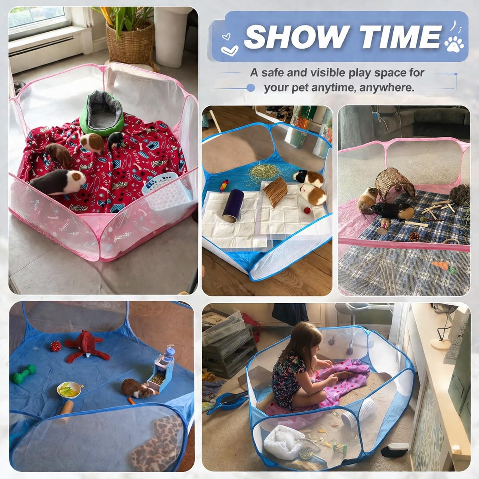 RYPET Świnka morska - oddychające i przezroczyste kojce dla zwierząt domowych Pop Open Outdoor/Indoor ogrodzenie do ćwiczeń, przenośne ogrodzenie ogrodowe dla świnki morskiej, królików, chomików, szynszyli i jeży