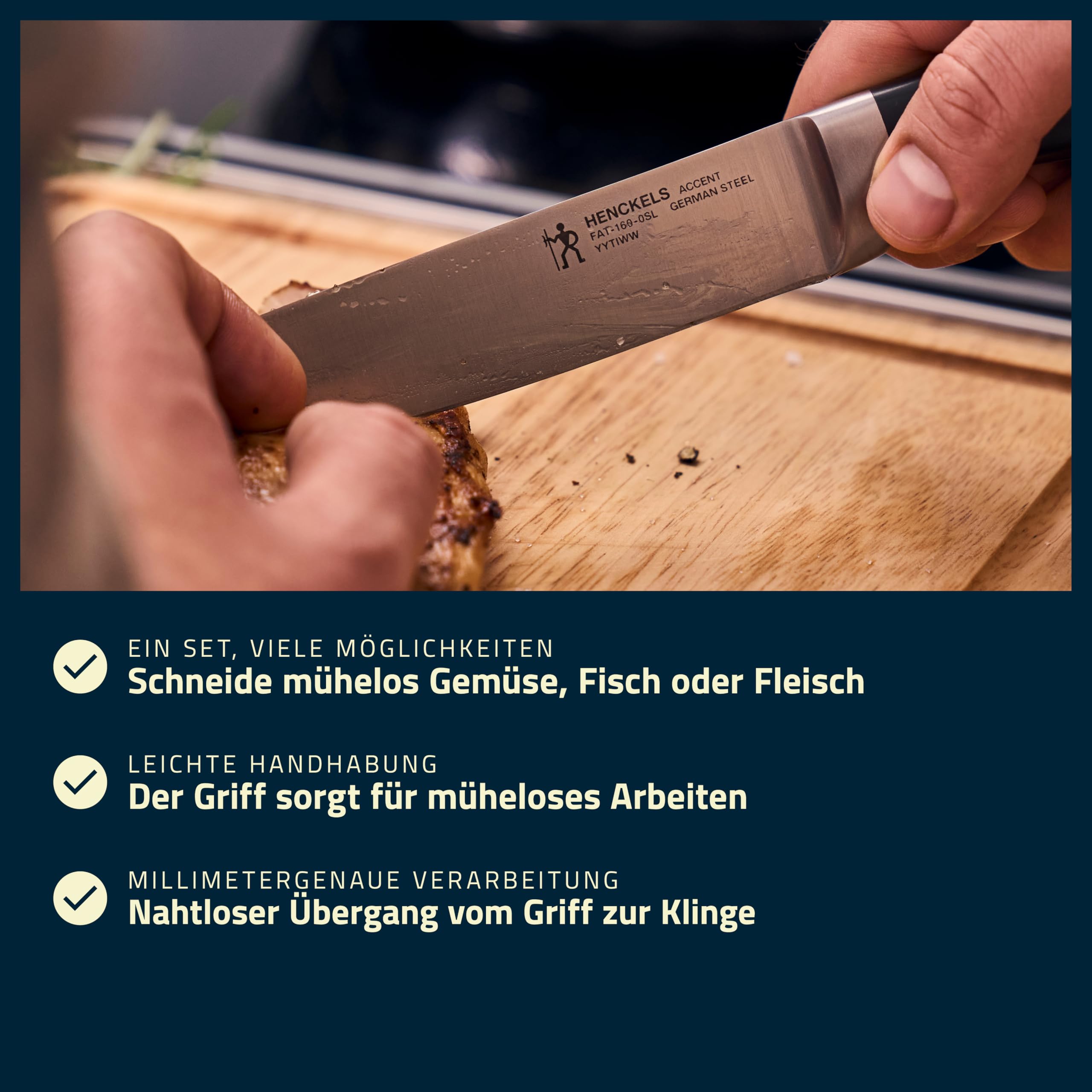 HENCKELS Accent Messerblockset 7-teilig, Messer-Set, Schere, Kautschuk-Holz | Natur-Optik