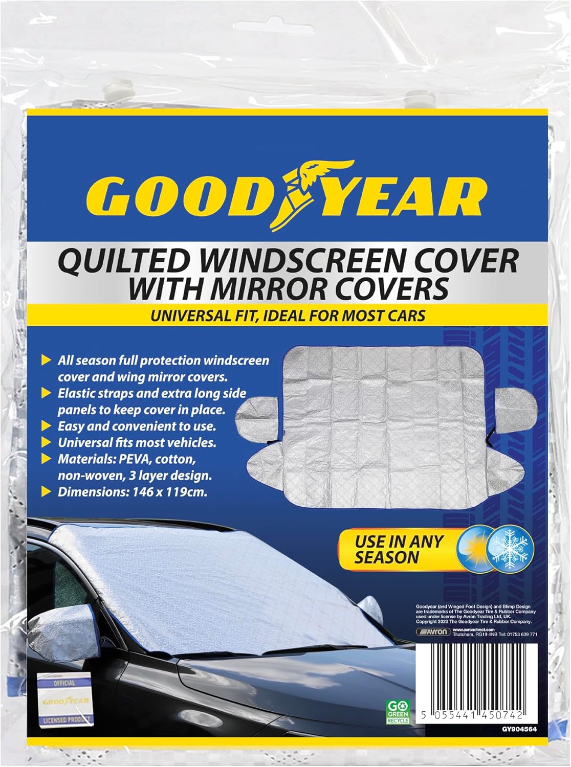 Goodyear Quilted Car Windscreen Cover Wing Mirror Covers Heavy Duty