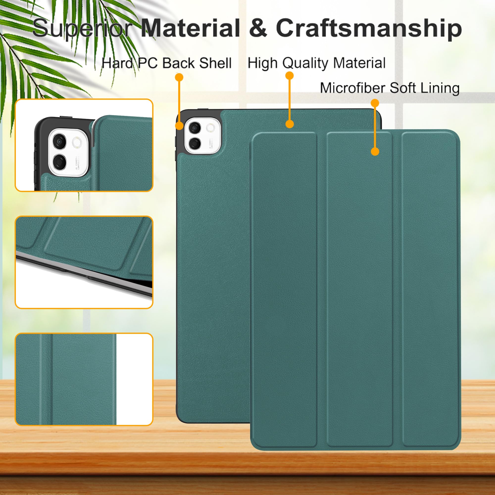 Custodia per Honor Magic Pad 4 12.3" Cover in Pelle Case, + [1 Pezzi] Vetro Temperato Pellicola Protettiva [Auto Svegliati/Sonno][Supporto Funzione ] [Anti-Scratch] Verde