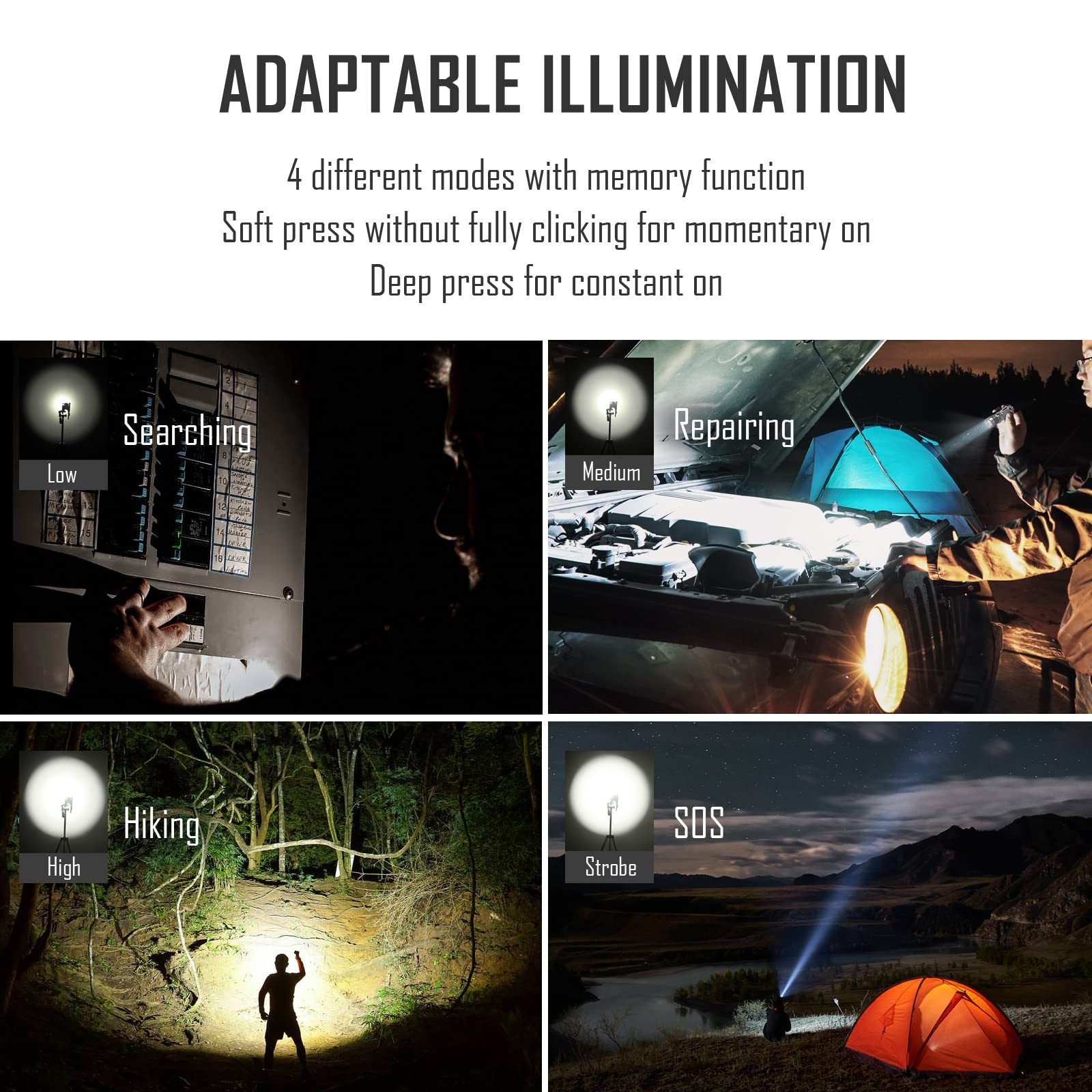 KeyUnity KF01 1050 Linterna LED de Alto lúmenes con Clip de Bolsillo, batería USB, 4 Modos, IPX7, Resistente al Agua, Linterna EDC de Mano compacta para Acampar al Aire Libre, Senderismo