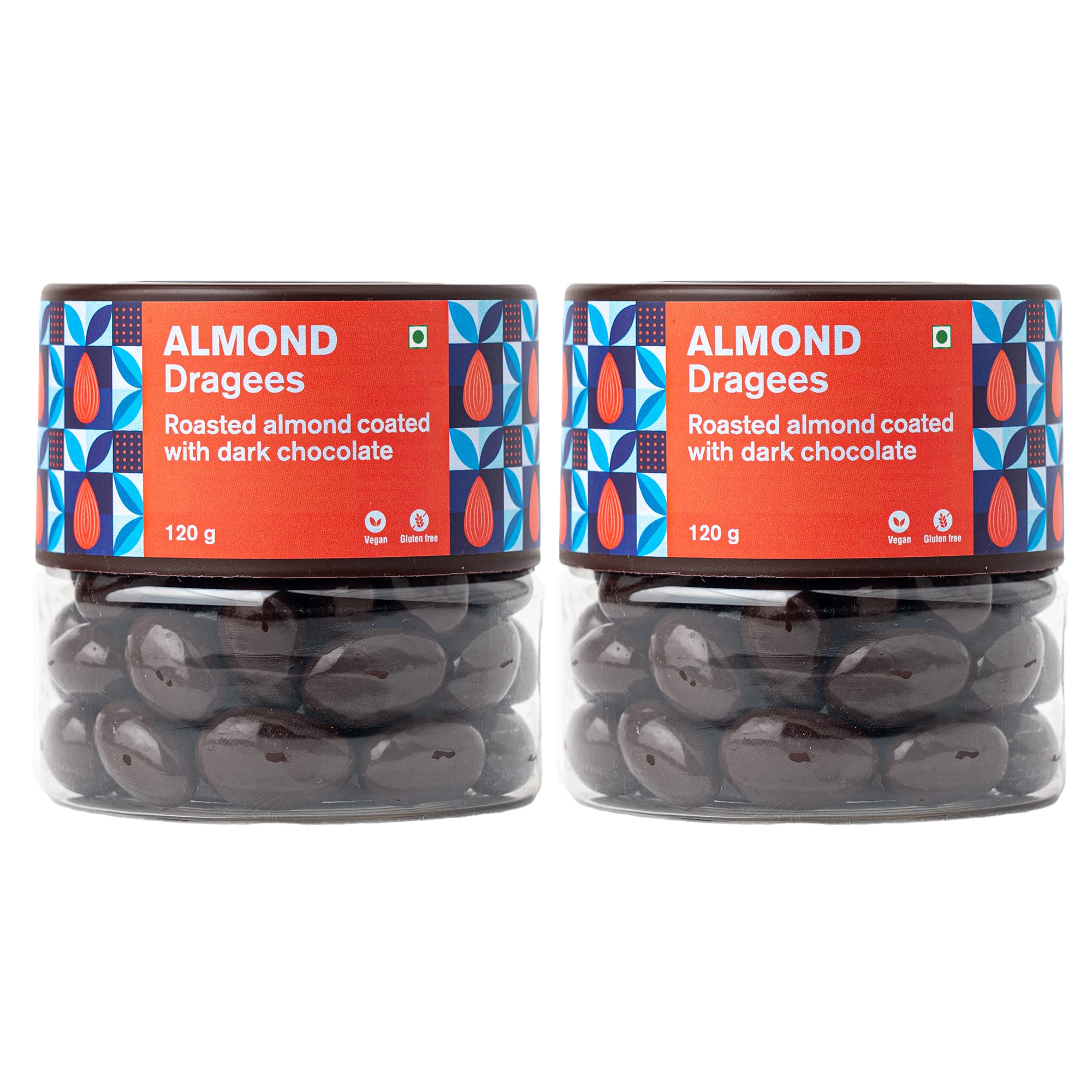 Entisi Premium Chocolate Coated Almond Dragees Jar - (120 gram Each, Pack of 2)