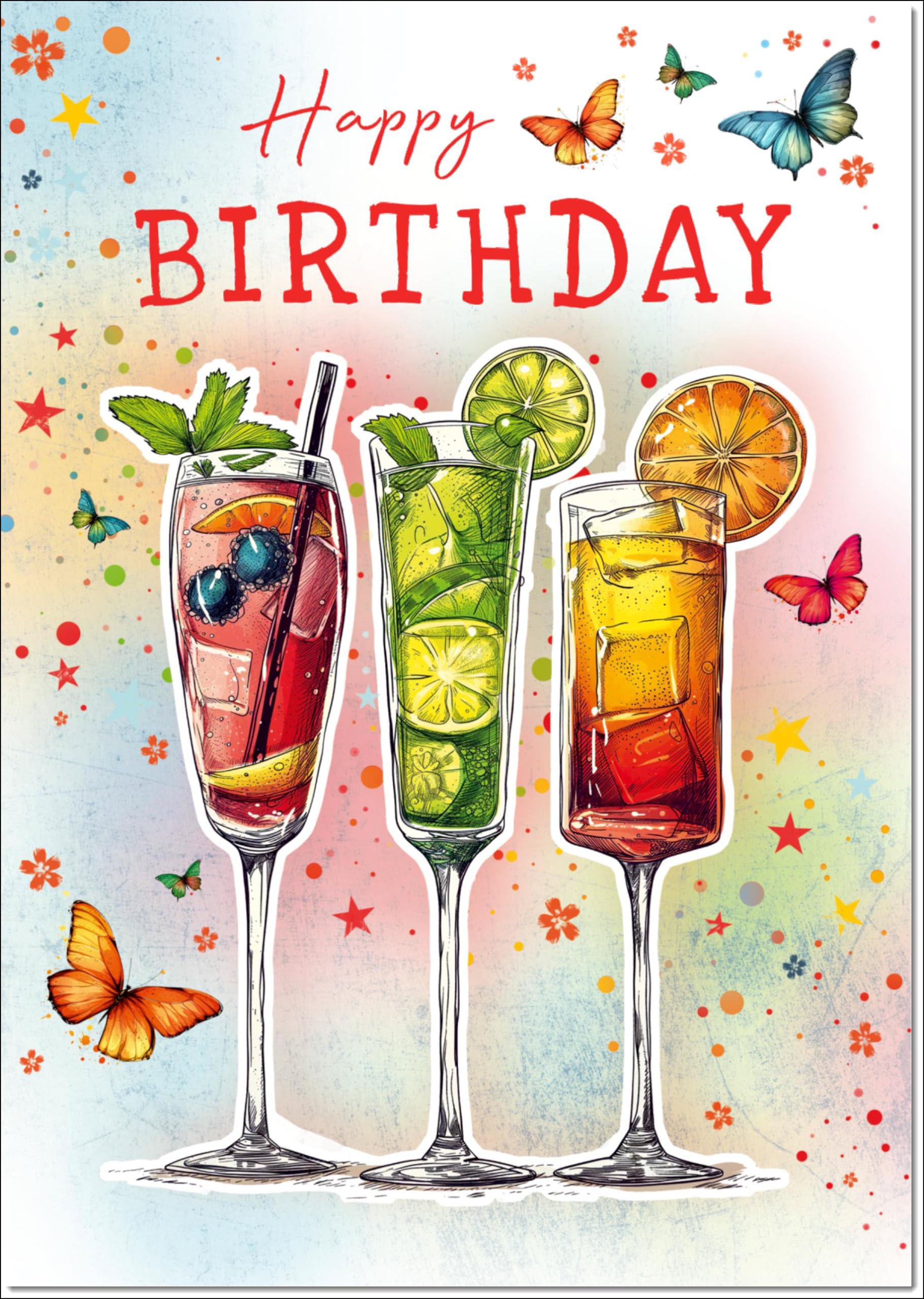 doodlecards Birthday Card for Her Cocktails and Butterflies Large A4 Size with Plain Envelope