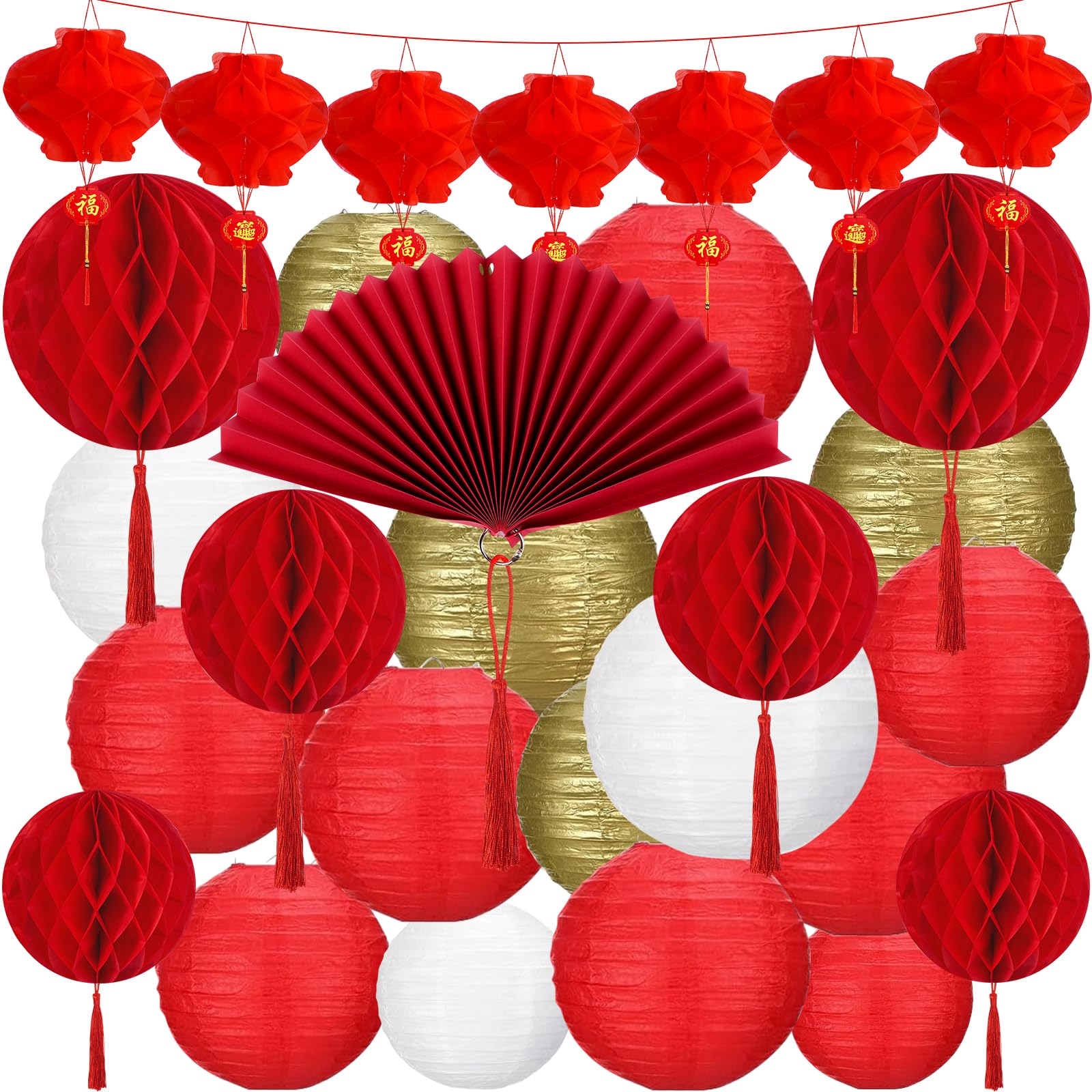 38Pcs Chinese New Year Decorations 2026, Lunar New Year Paper Fan
