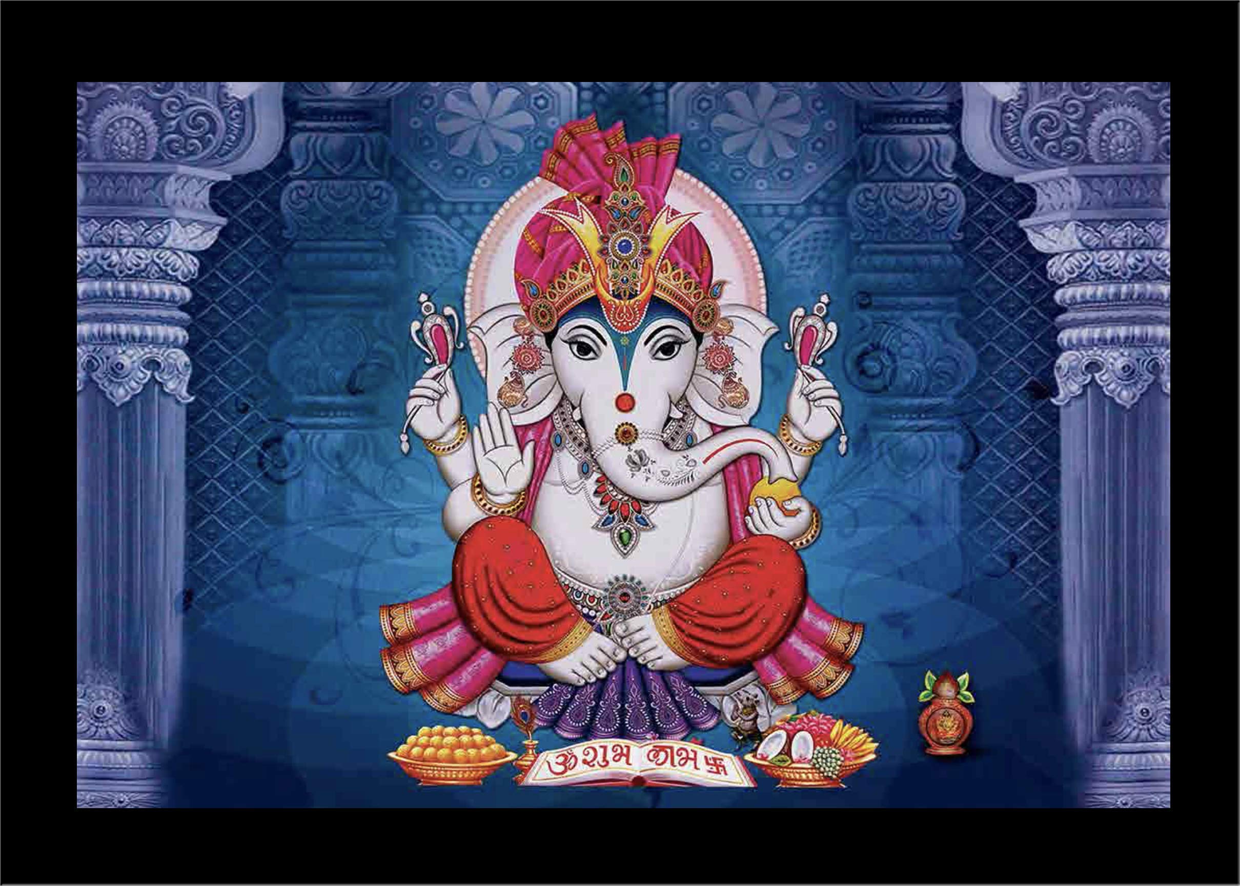 LIFEHAXTOREXtore Prosperity Shubh Labh Ganesha Art Framed Painting | Ready to Hang (Wood, 12inch x 18 inch)