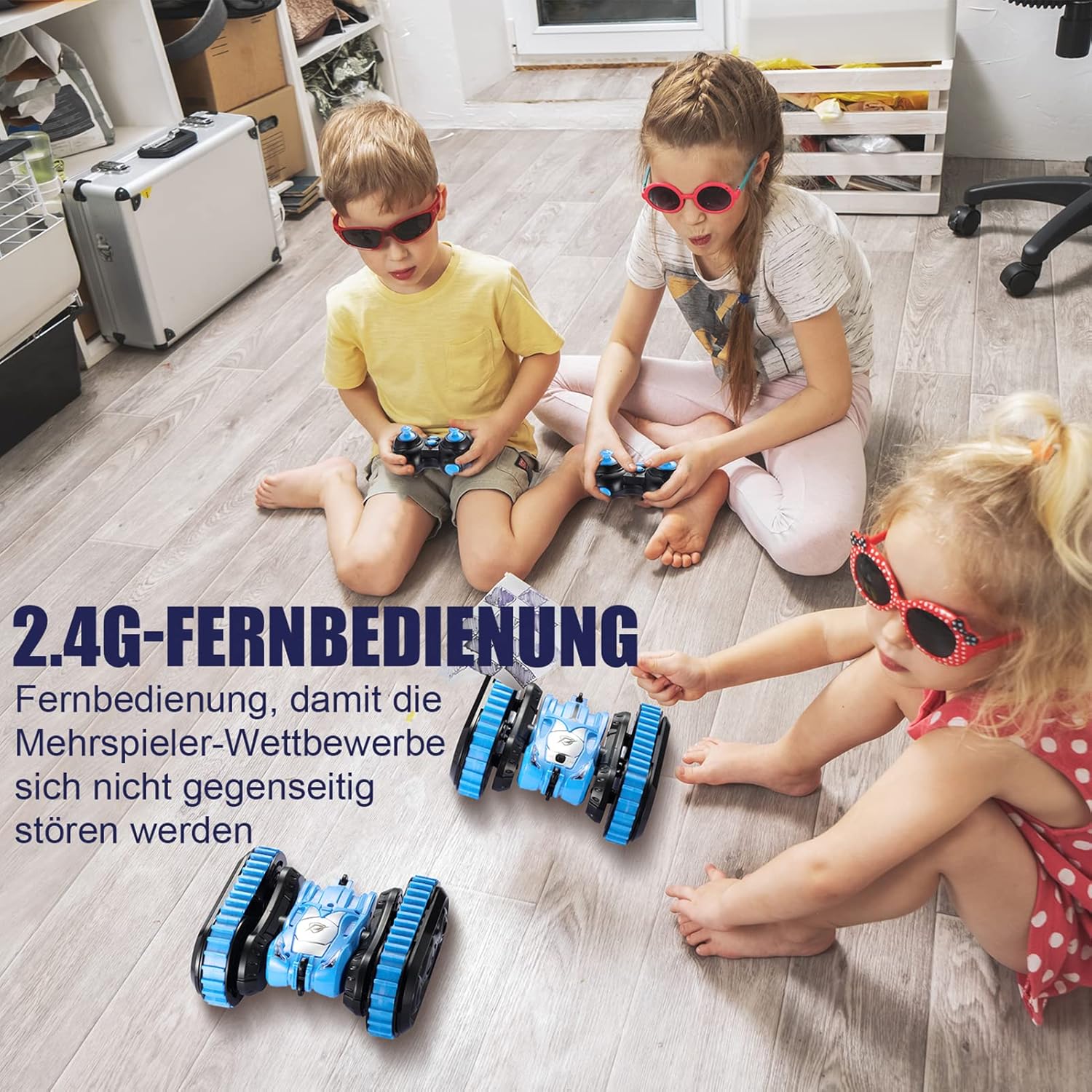 Toys for 5-12 Year Old Boys, 2 in-1 Rc Stunt Car for Kids and 2.4Ghz 4WD 360 Rotating with Headlights, Cool Remote Control Car Present Christmas Birthday Gifts for Kids Aged 4+