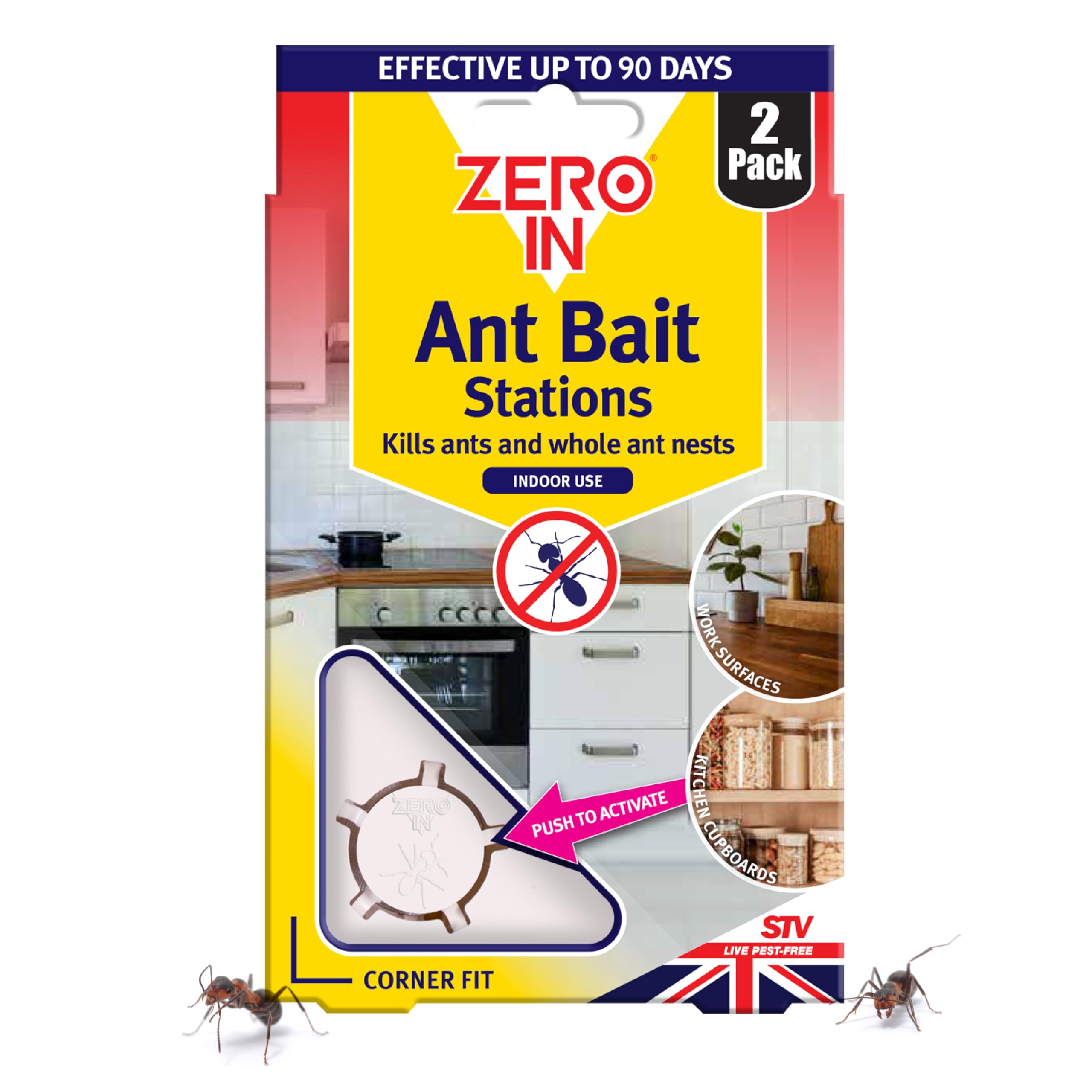Zero In Dual Action Gel Ant Bait Station – Twinpack, Honey, Safely Enclosed, Kills Ant Nests, Ready-To-Use