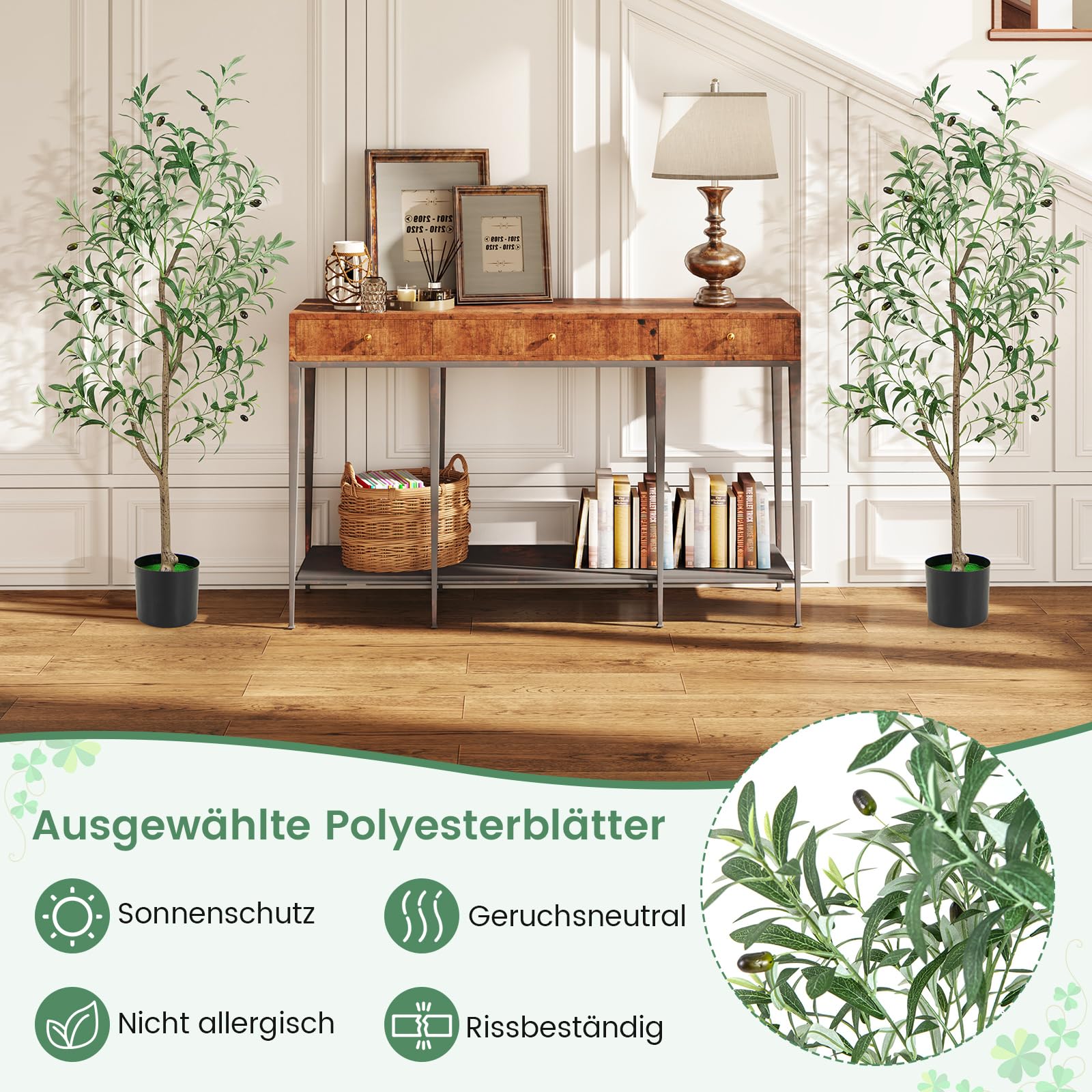COSTWAY Zestaw 2 sztucznych drzew oliwnych, sztuczna roślina 130 cm, roślina pokojowa z doniczką cementową i naturalnymi liśćmi i owocami, sztuczne drzewo do ogrodu, biura, domu, sztuczne rośliny,
