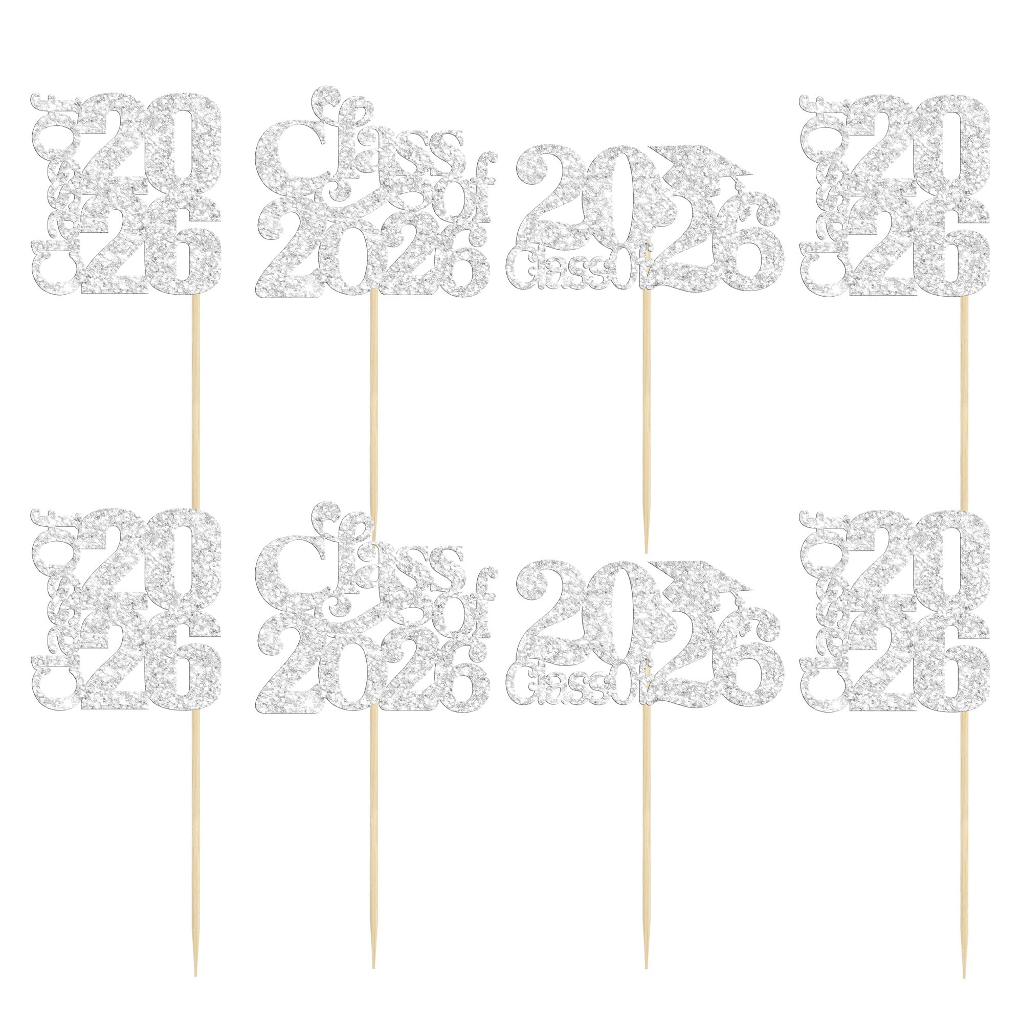 30 Pack Class of 2026 Bachelor Cap Cupcake Toppers Glitter 2026 Graduation Cupcake Picks Decorations for Class of 2026 Graduation Theme Party Cake Decoration Supplies Silver - Image 3