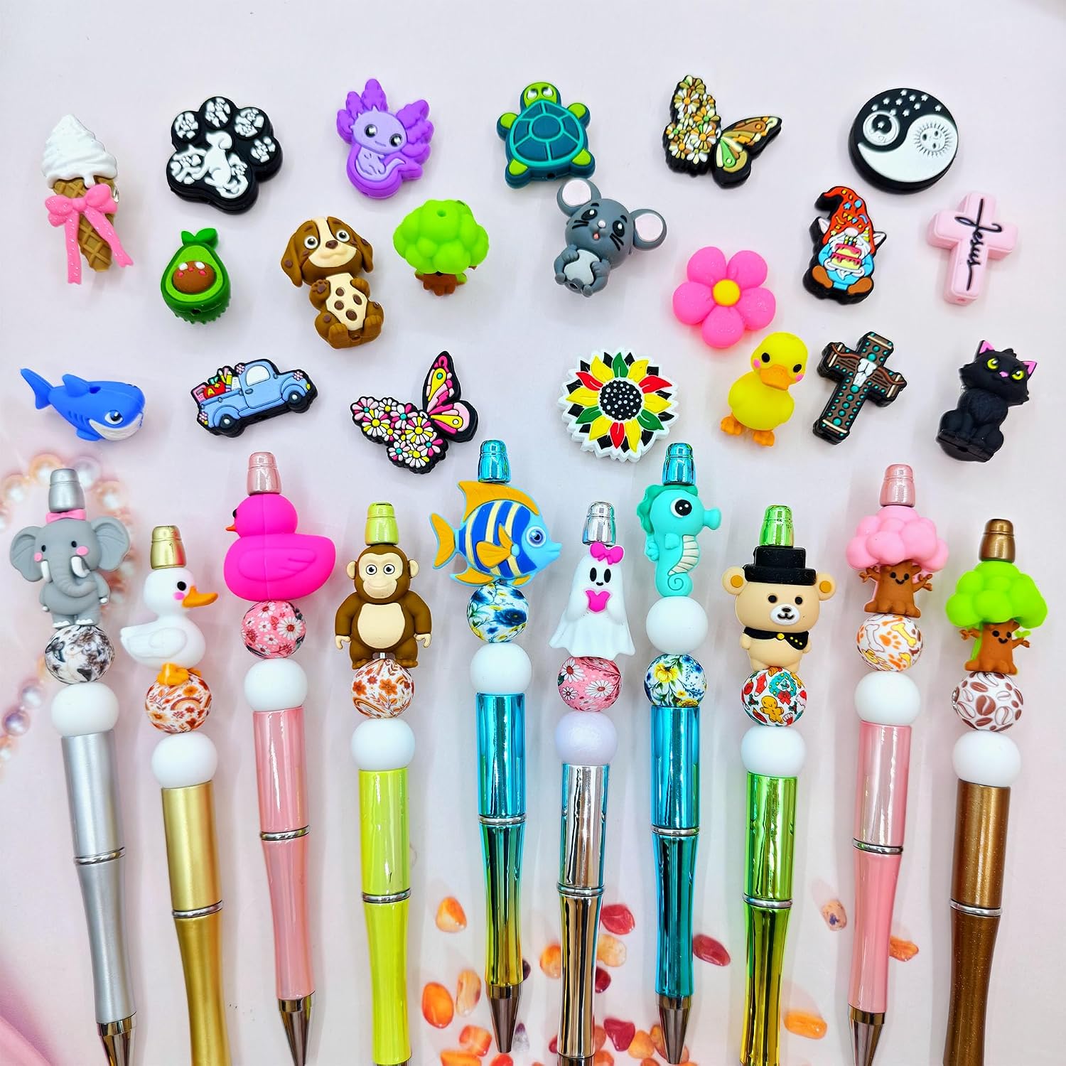 Random 50 Silicone Beads Bulk Kits Flower Animals Focal Beads