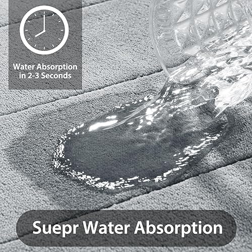 Miniatura 4 de Yimobra Juego de tapetes de baño de espuma viscoelástica, 3 piezas, 44.1 x 24 + 31.5 x 19.8 pulgadas y en forma de U para alfombras de baño, tapetes