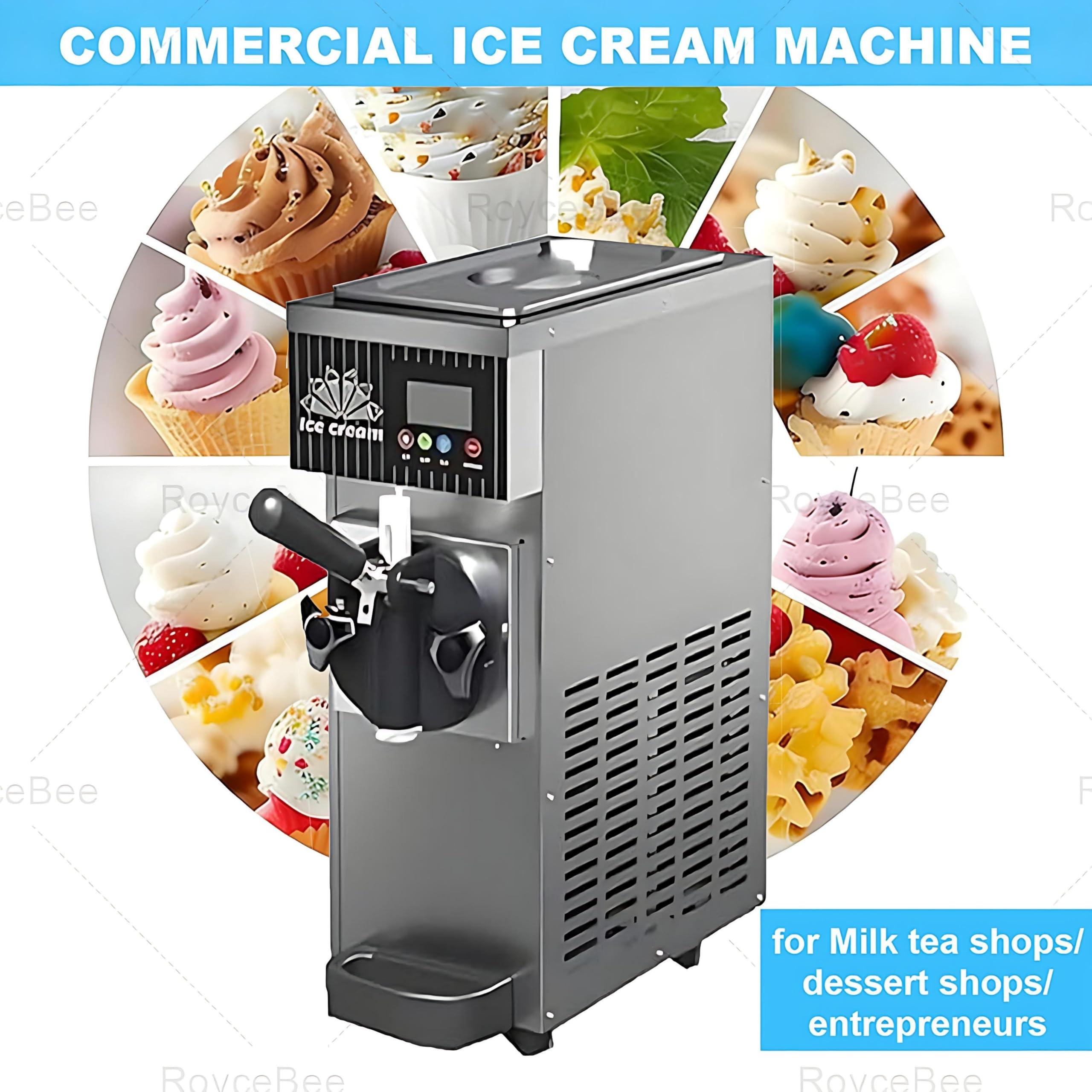 Heladera Mono Sabor de Sobremesa, Máquina Soft Serve 4-5 kg/h, Táctil LCD y Auto-Limpieza, para Bar, Cafetería, Restaurante, Tienda de Postres, Hogar, Chiringuito Metallic
