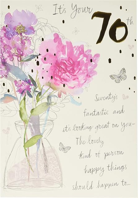 Hallmark 70th Birthday Card - Classic Embossed Floral Design