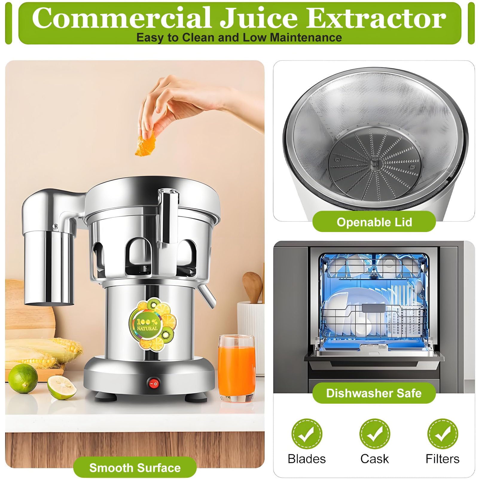 Estrattore di succo commerciale, macchina centrifuga elettrica per succhi ad alta resistenza, separazione di succo e residui, bassa rumorosità, spremitura di frutta e verdura per negozi di succhi