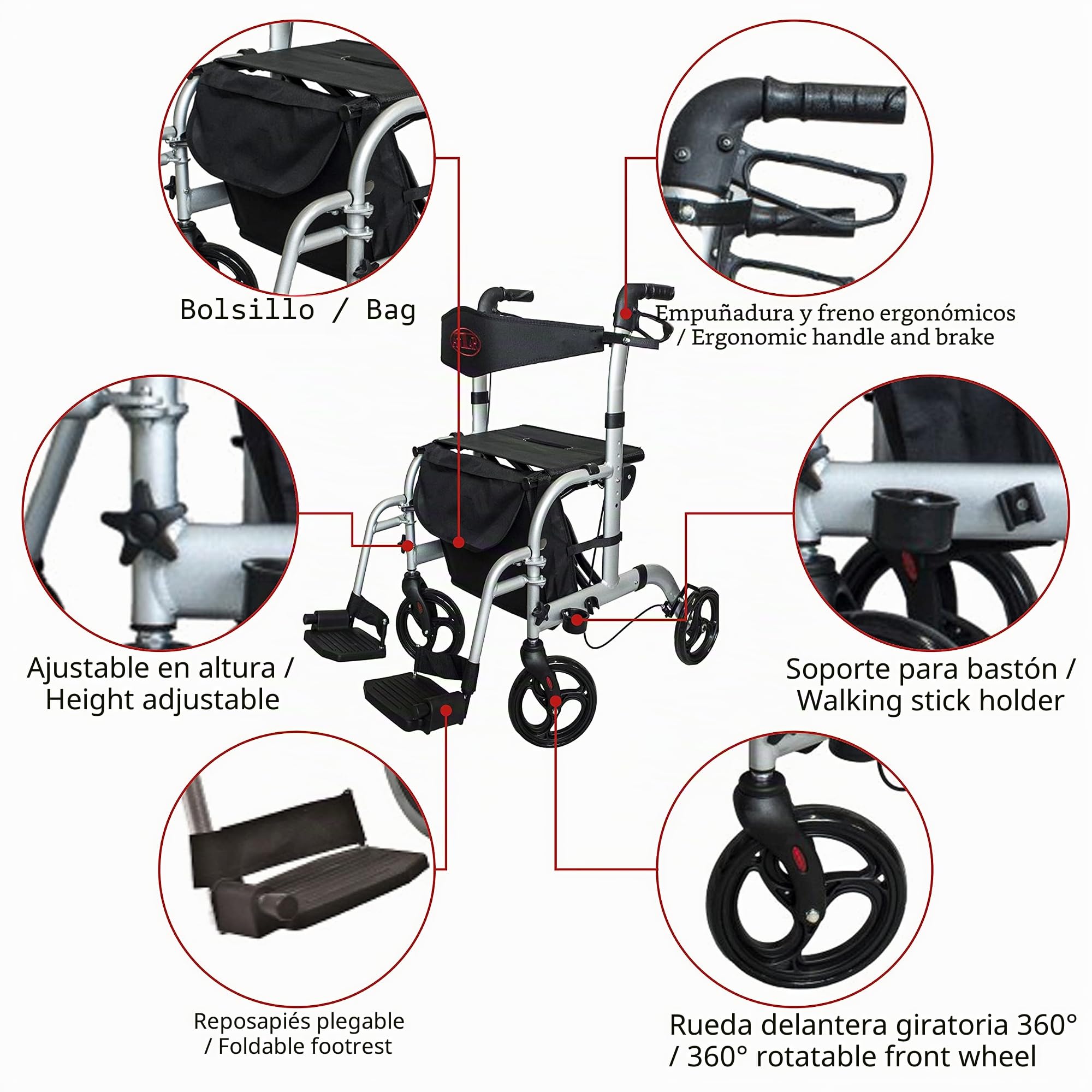 Antar AT51005 Aluminio Transportes Andador 9.80 kg, Negro