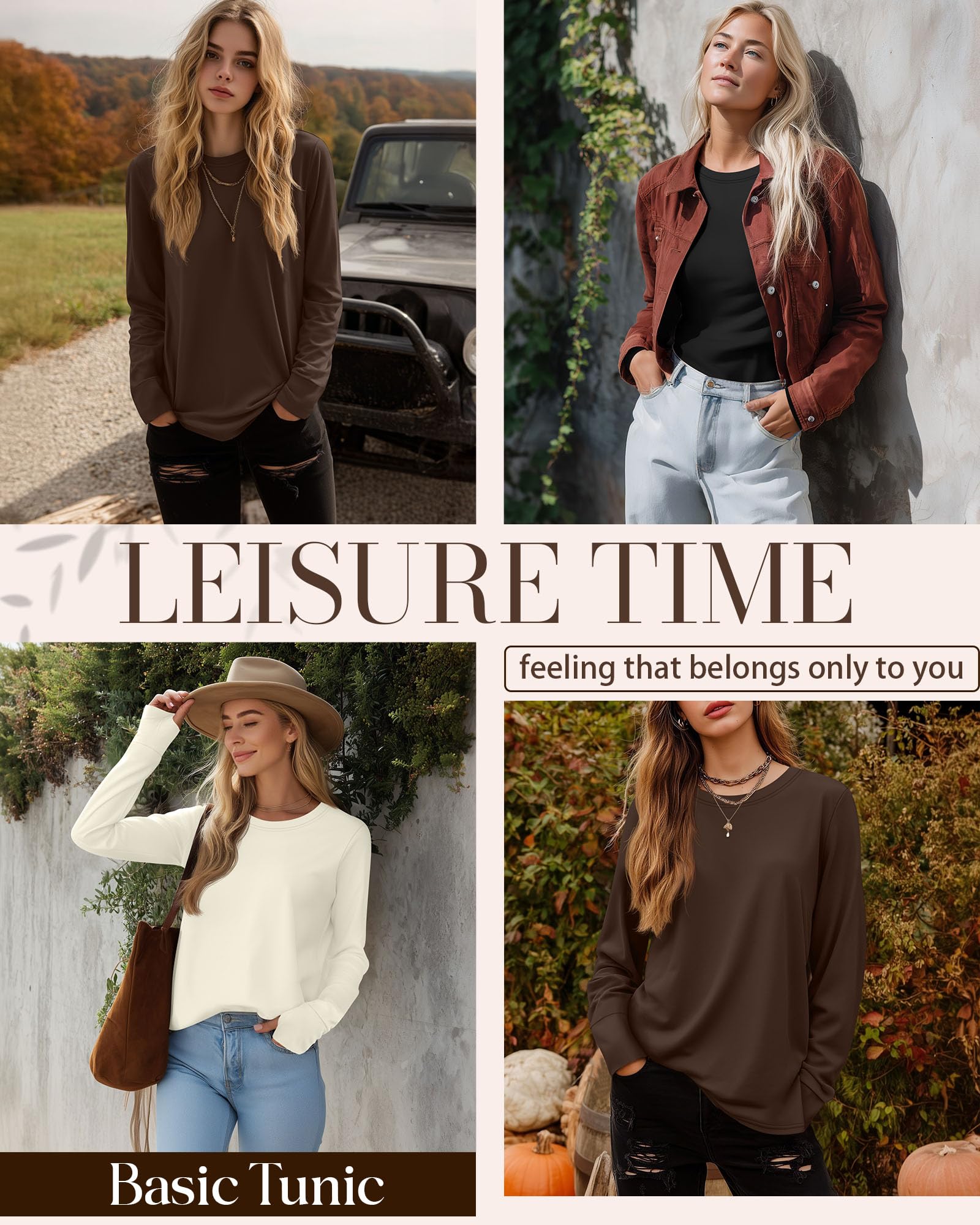 Geyoga 3er-Pack Damen Langarmshirts mit Daumenlöchern, Baumwoll-Casual-Crewneck-Tunika-Tops, Lockere Herbstmode im Y2K-Stil