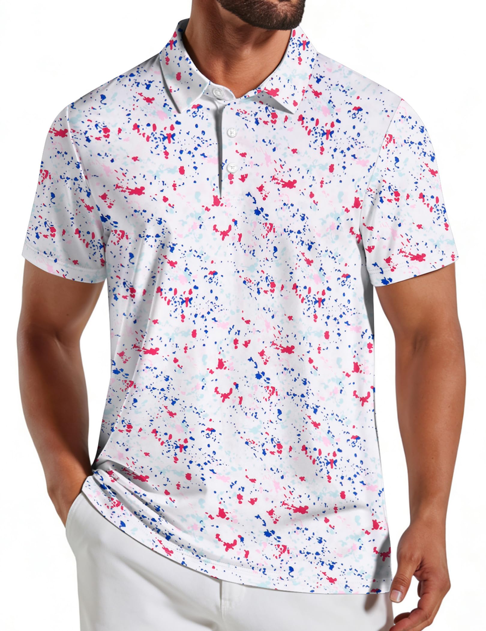 COOFANDY Mens Golf Polo Shirts Short Sleeve Quick Dry Performance Moisture Wicking Golf Shirts Casual Print Collared Shirt