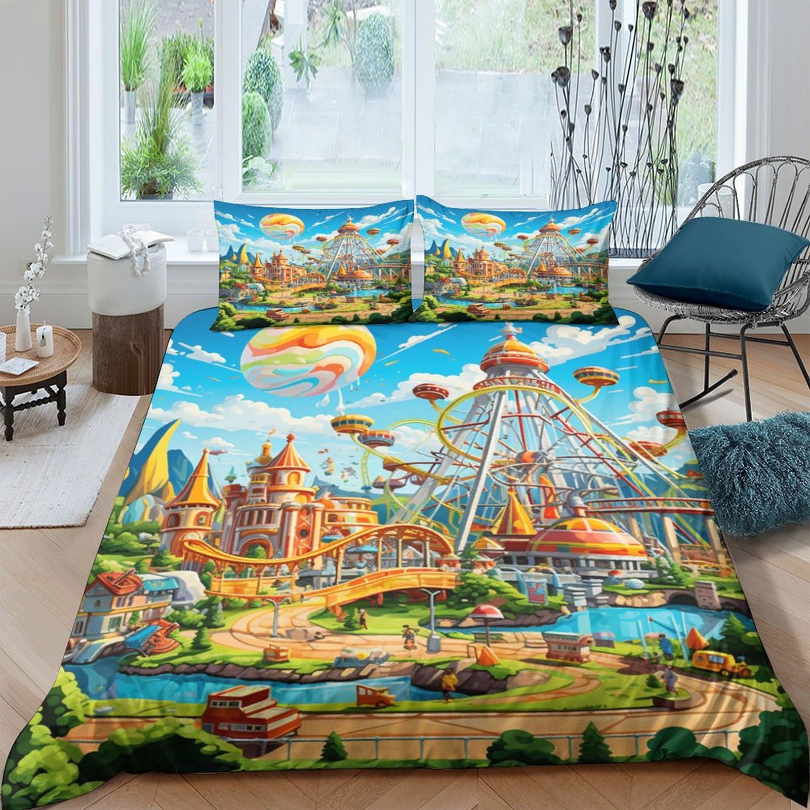 Parure de lit parcs d'attractions 200x200 pour chambre double ludique et moderne