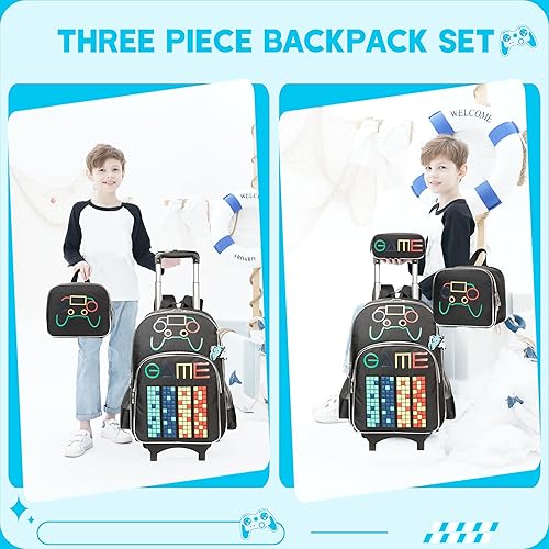 Miniatura 5 de Meetbelify Mochila con ruedas para niños Mochila con ruedas para niños Mochila con ruedas para estudiantes de primaria, Negro -, Mediana, Mochila,