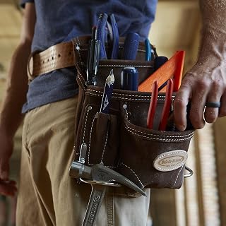 McGuire-Nicholas 10 Pocket Carpenter's Pouch | Premium Leather Nail & Tool Bag with Reinforced Wear Points