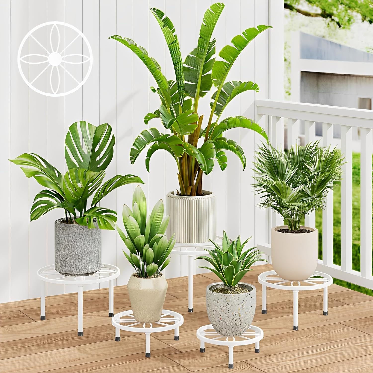 5-Pack Metal Plant Stands Indoor Outdoor,Heavy Duty Flower Pot Stands for Multiple Plant,Anti-Rust Iron Plant Pot Shelf,Flower Racks,Balck Potted Holder for Planter(BrownFlower)