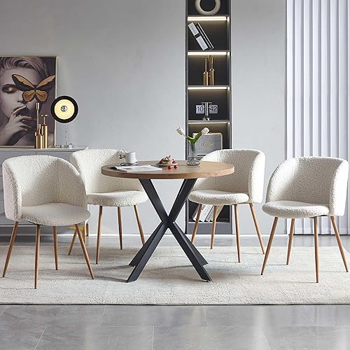 Miniatura 7 de Homedot Juego de Mesa de Comedor de 5 Piezas para 4, Mesa Redonda de Cocina y Comedor para el Hogar de 37 Pulgadas de Diámetro con Tablero Grueso, 4