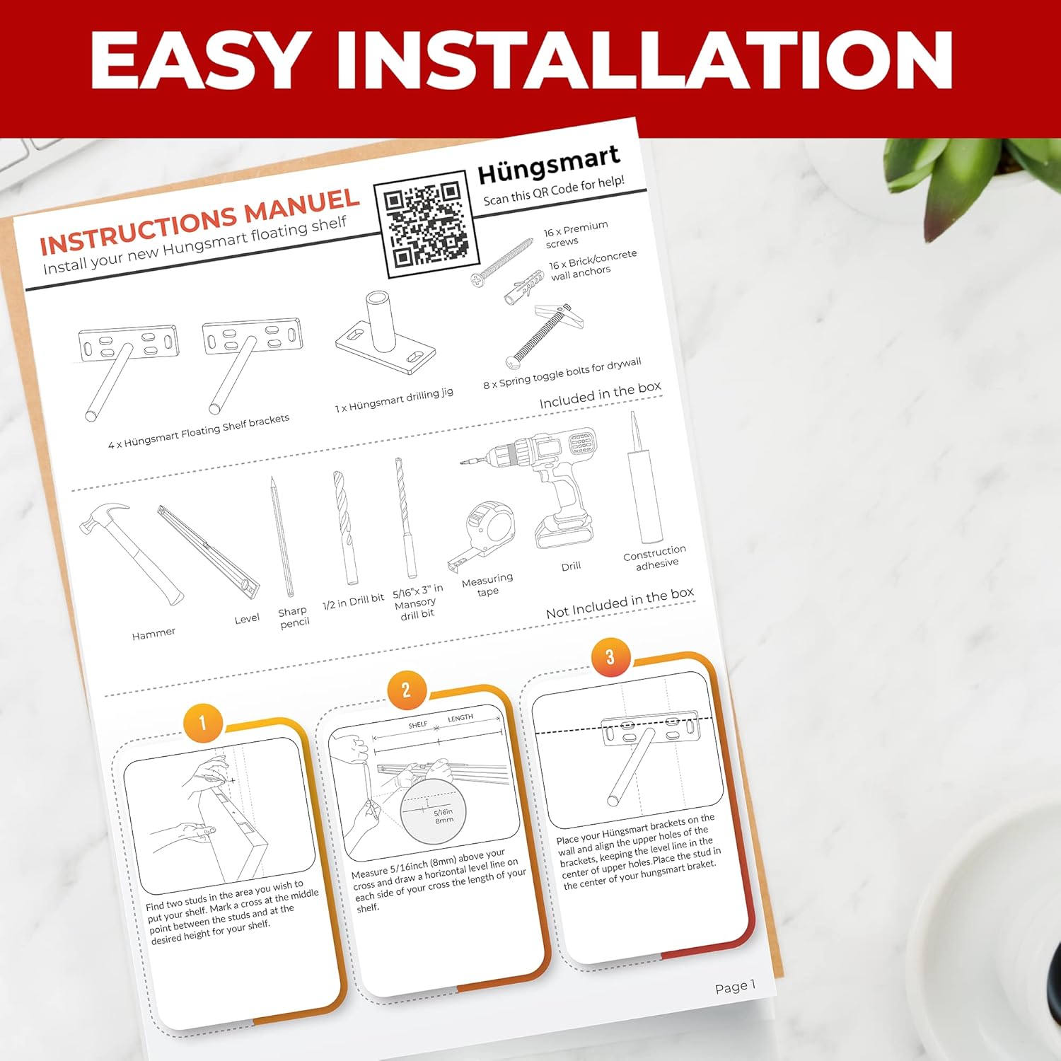 Set of 4 Floating Shelf Brackets Heavy Duty (1/4 inch Thick Baseplate) Painted Black Mild Steel/ Bracket for Hidden Wall Shelves Support Hardware Mount Kitchen/Nursery Decor (6 inch Rods)