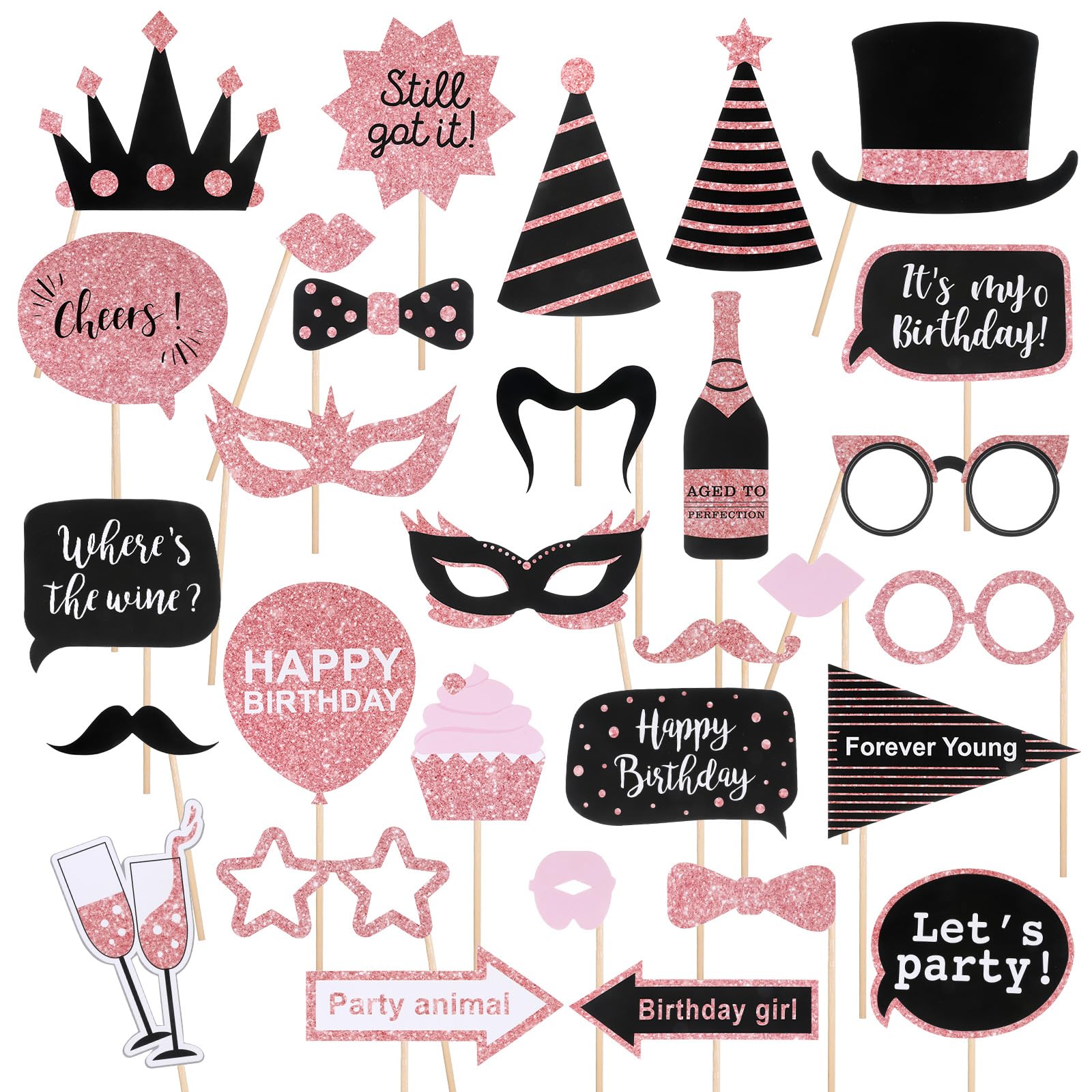 Sibba 30 Pc Birthday Photo Booth Prop,Happy Birthday Selfie Party Supply