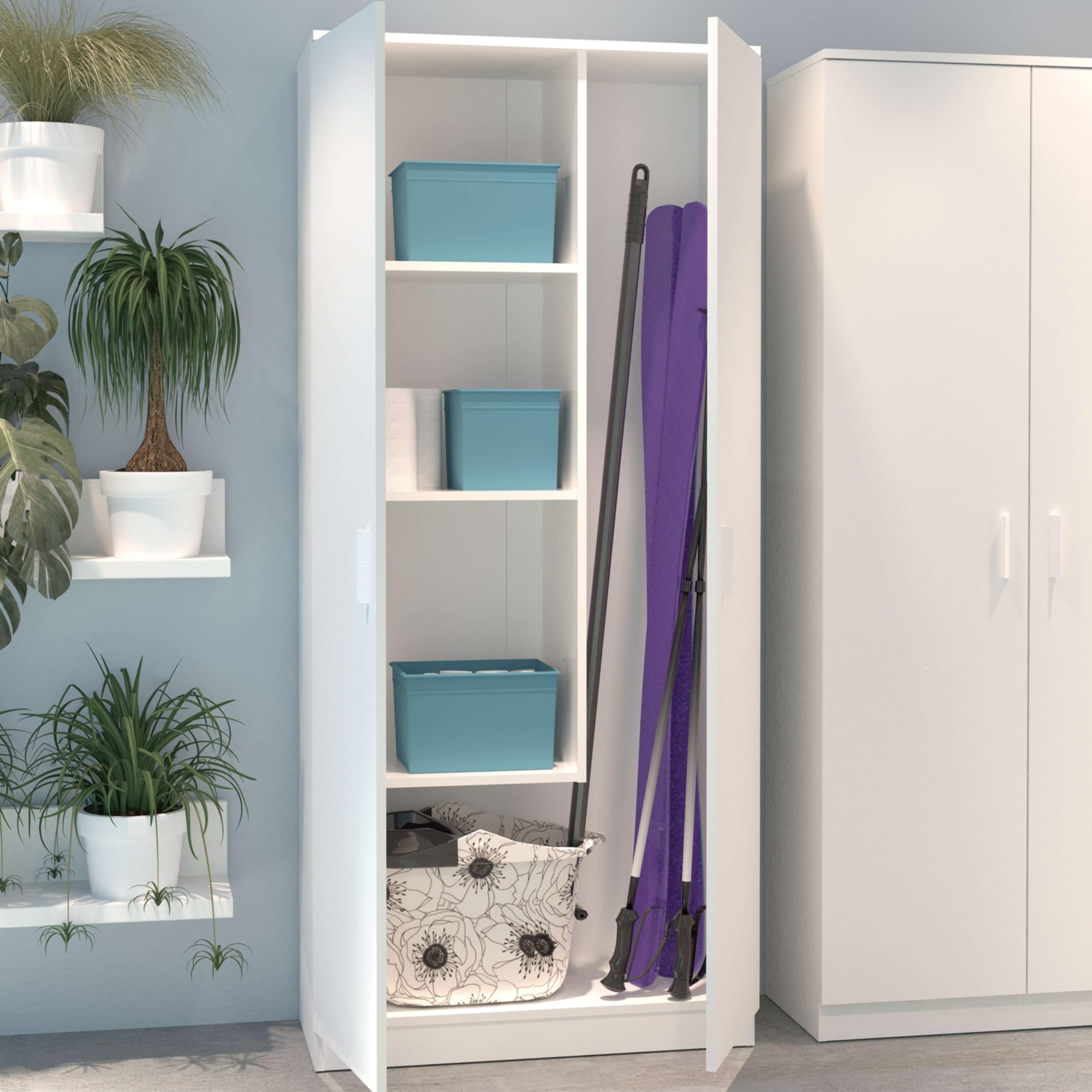 Miroytengo Armario Multiusos Escobero 1 Estante Superior Regulable en Altura Blanco Melamina 180x80x35 cm