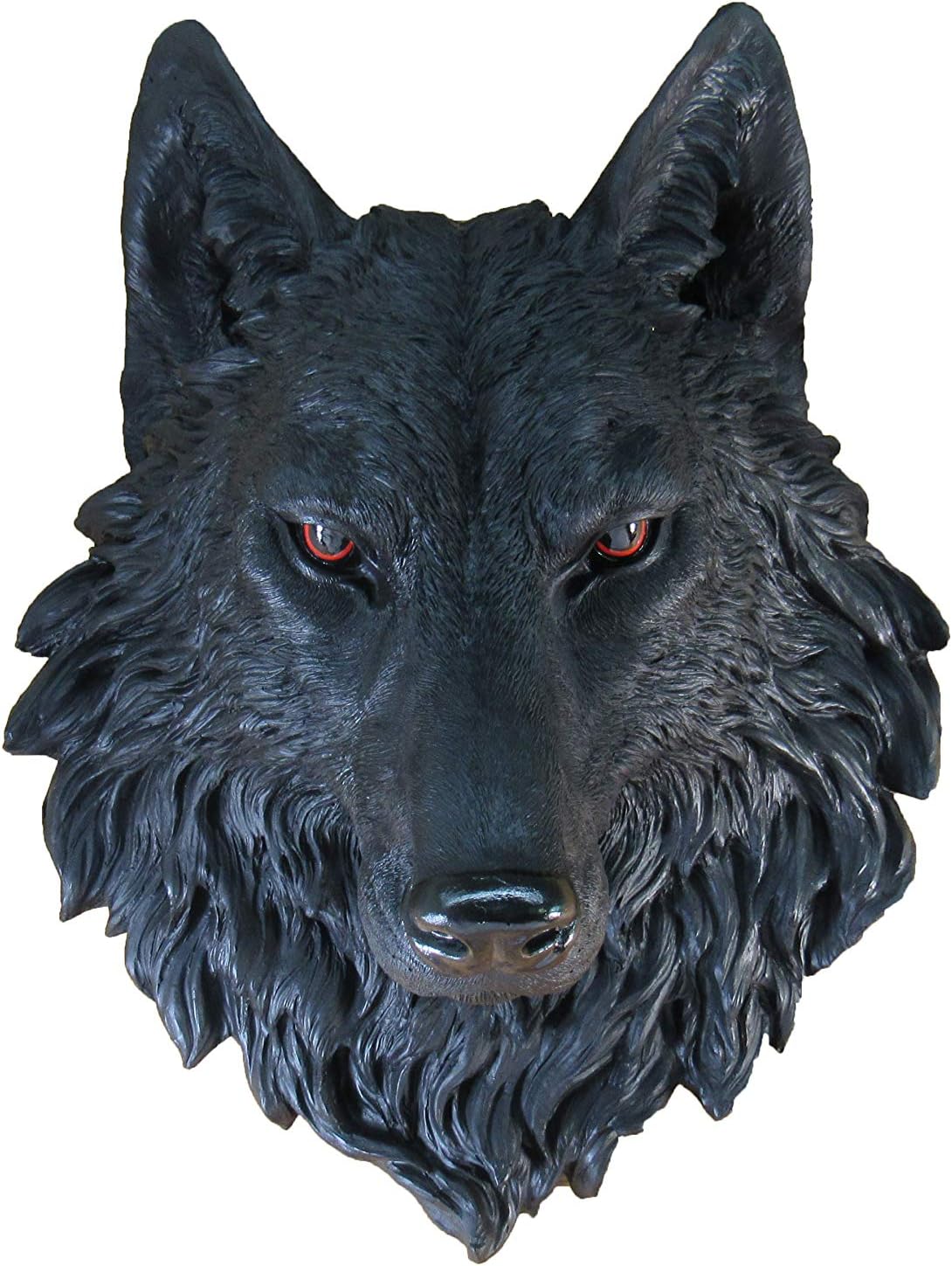 DWK `Lucian` Black Wolf Head Mount Wall Statue Bust 16 Inch