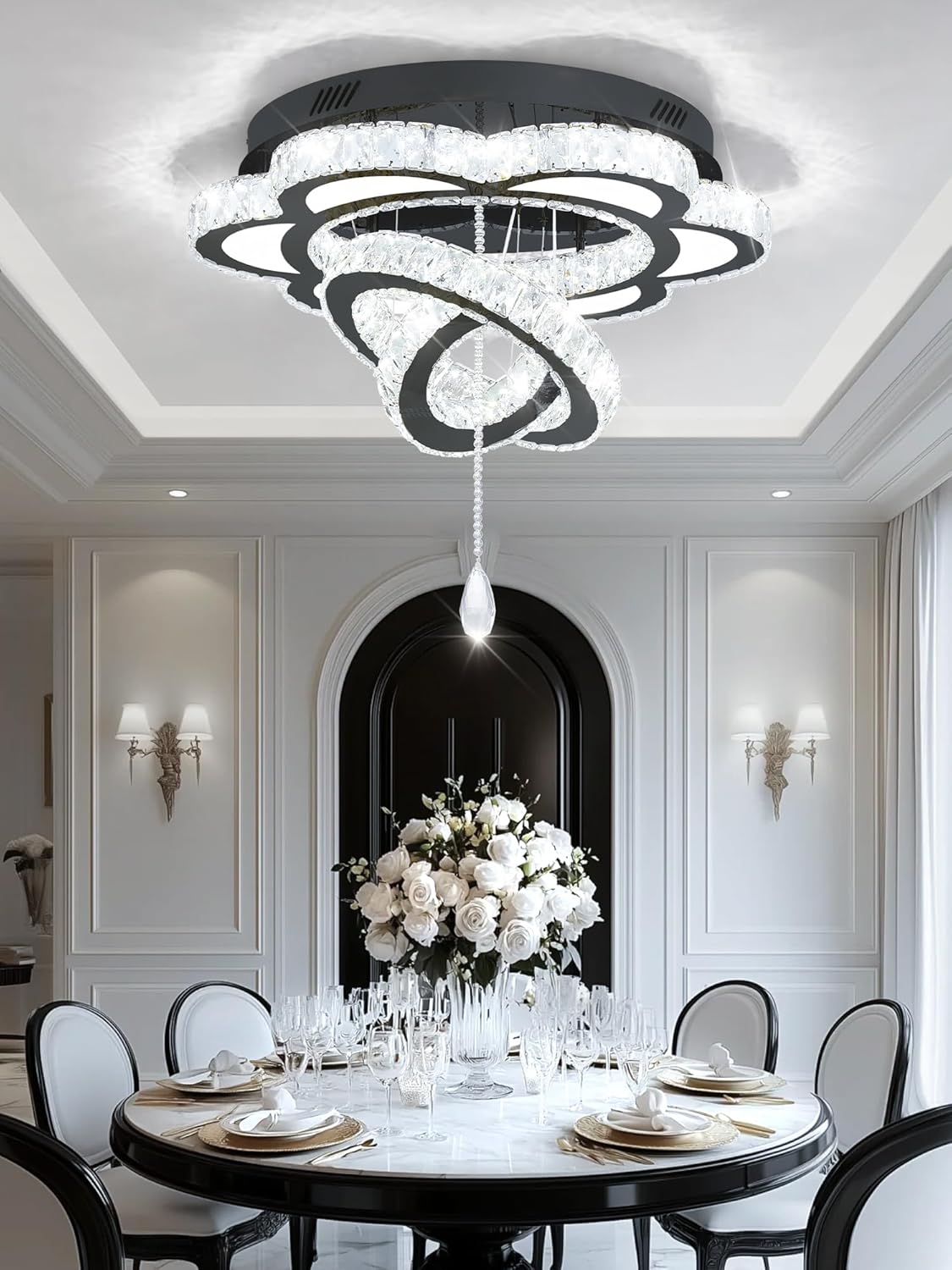 W24 Modern Black Chandelier for Living Room Dining Room,Bedroom, Entrance Ceiling Light Lamparas de techo LED Dimmable 2700K-6000K