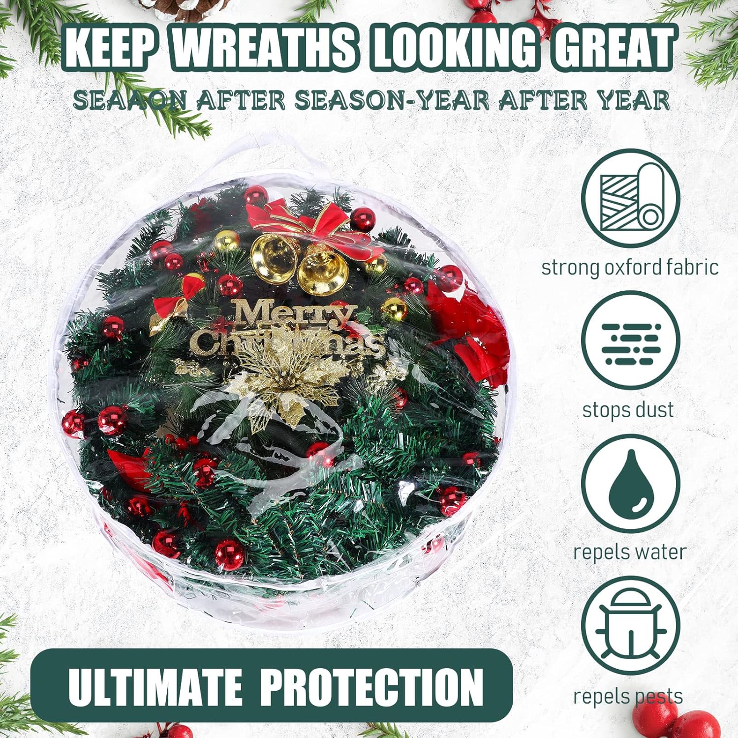 Zhengmy 5 Pcs 30 Inch Christmas Wreath Storage Bags Transparent Wreath Storage Container Bulk Wreaths Box with Dual Zippers and Handles for Xmas Holiday Wreaths Garland