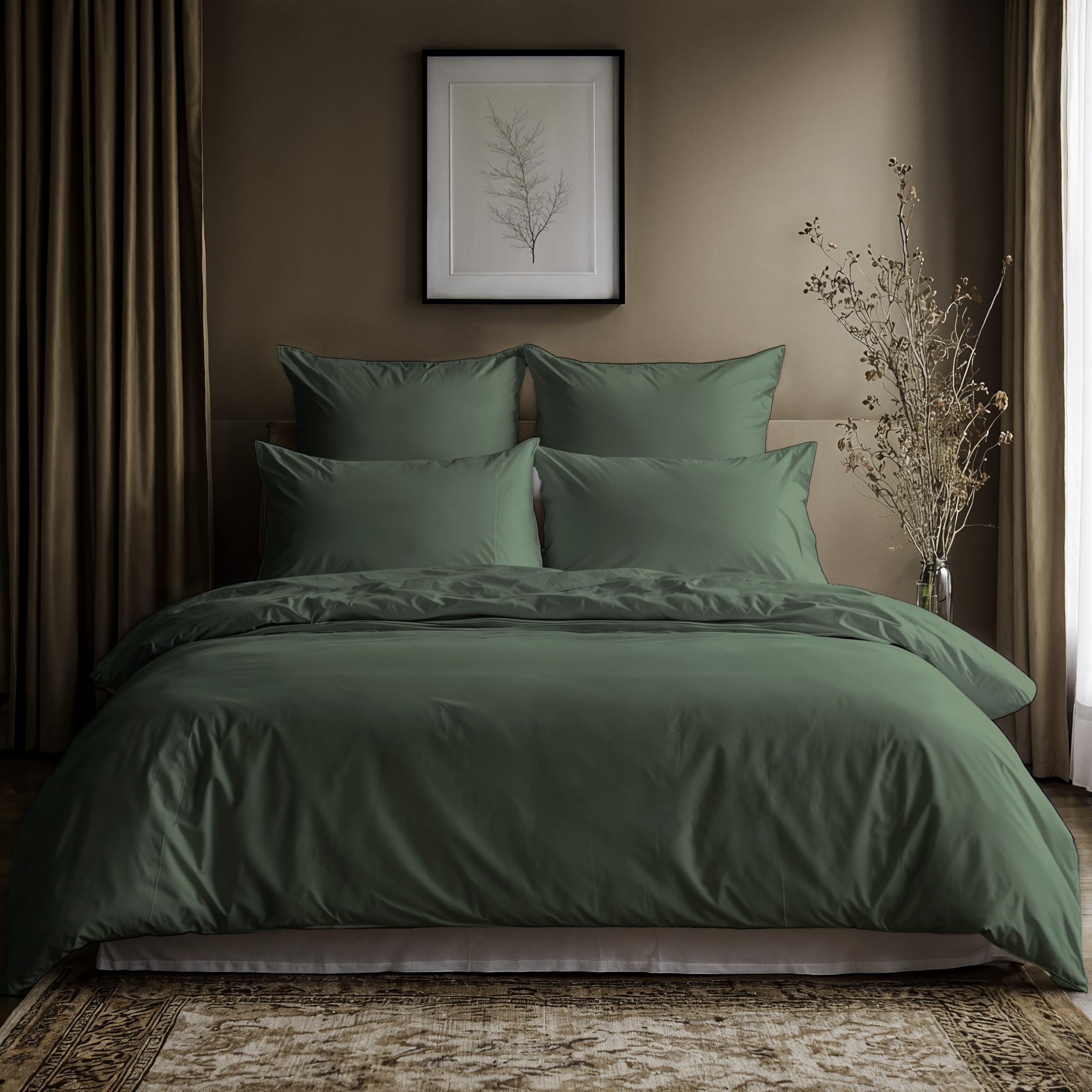 Housse de couette 155x220 en coton premium vert olive Lavea