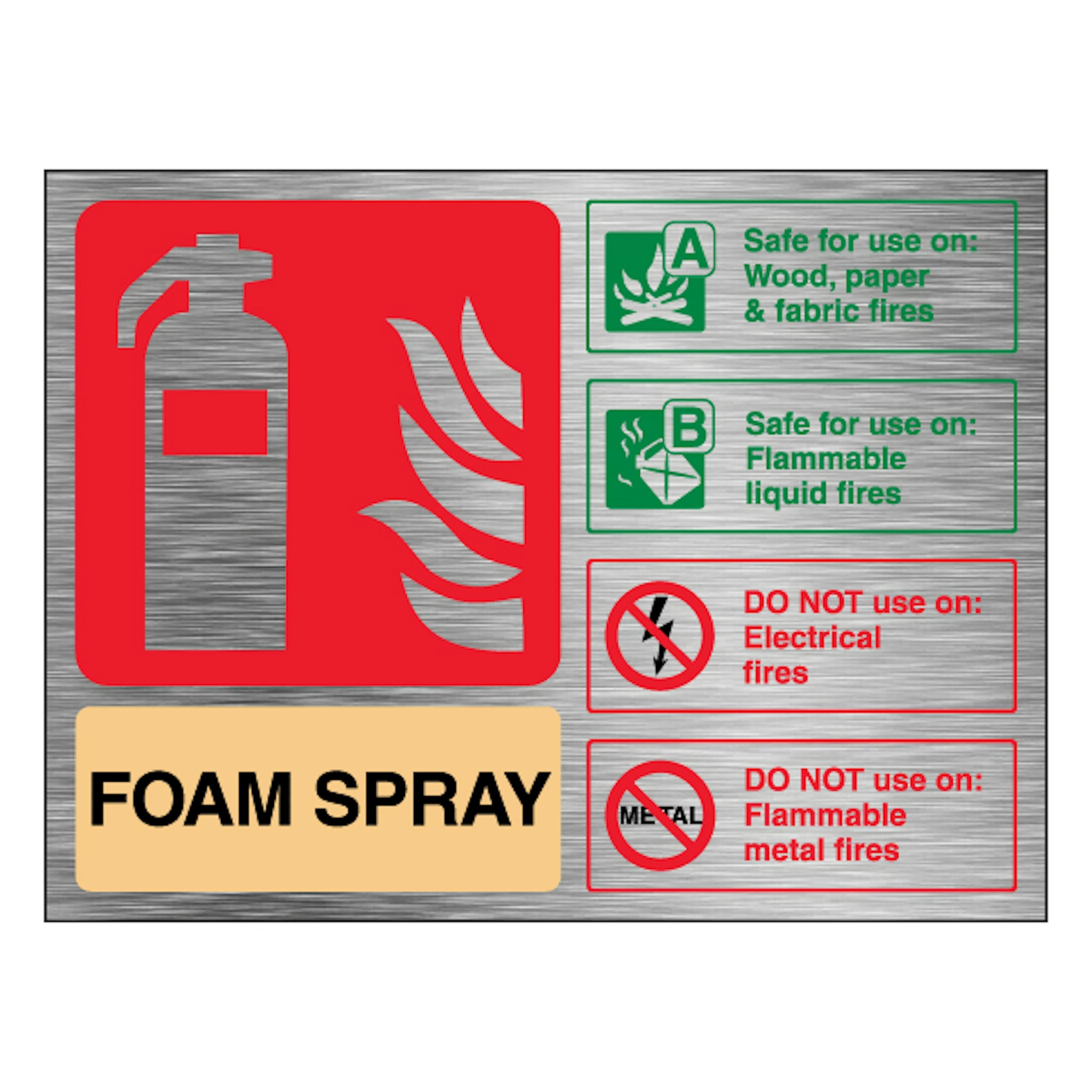 V Safety Foam Spray Extinguisher - Landscape 150 x 100 mm - 1.6mm Aluminium Effect Rigid Plastic Safety Sign