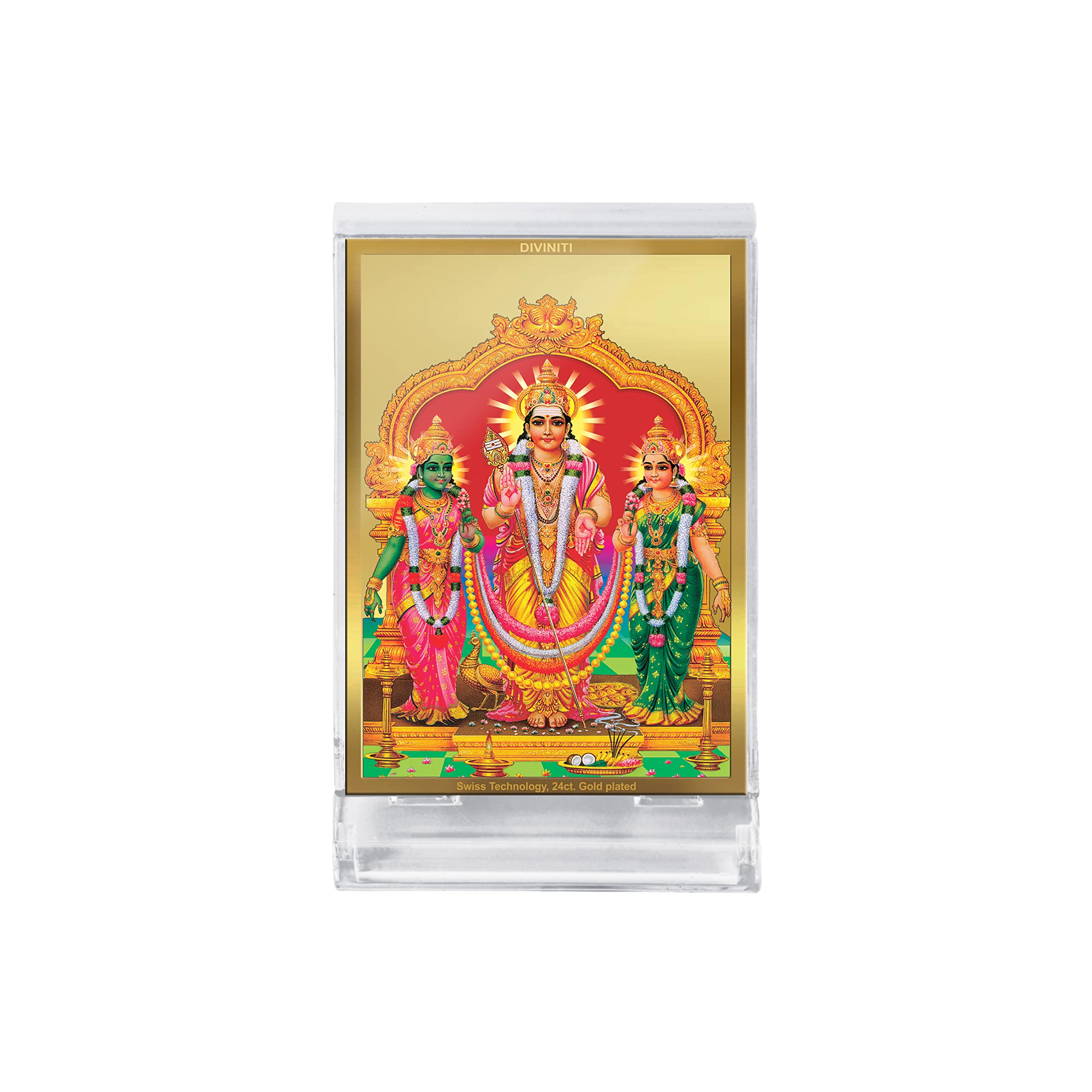Cadre photo Murugan Valli en or 24K pour tableau de bord voiture