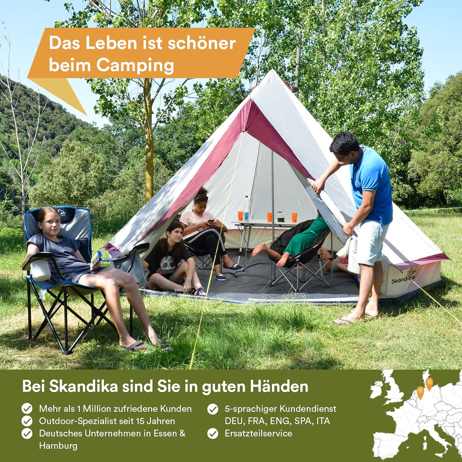 Skandika Comanche Tente Tipi | Tente de Camping 8 Personnes, Sol Cousu, avec/sans système de Fermeture éclair, Hauteur 2,5 m, imperméable | Tente Indienne, Glamping