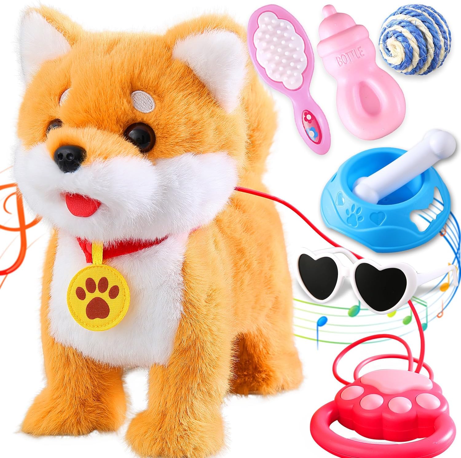 Walking Barking Singing Samoyed Puppy Toy, Repeats What You Say, Realistic Licking Tongue Wagging Tail Mechanical Dog with Touch or Voice Control, Interactive Music Dancing Plush Pet for Kids