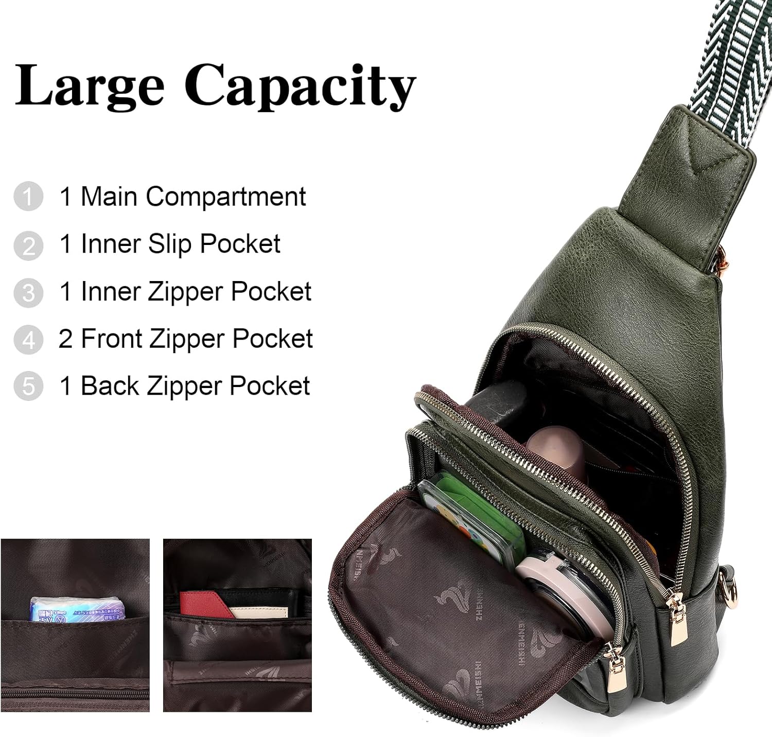 GAEKEAO Sling Bag for Women Crossbody Bags Vegan Leather Fanny Pack Chest Trendy Shoulder Bag for Travel Everyday Vacation - Image 3